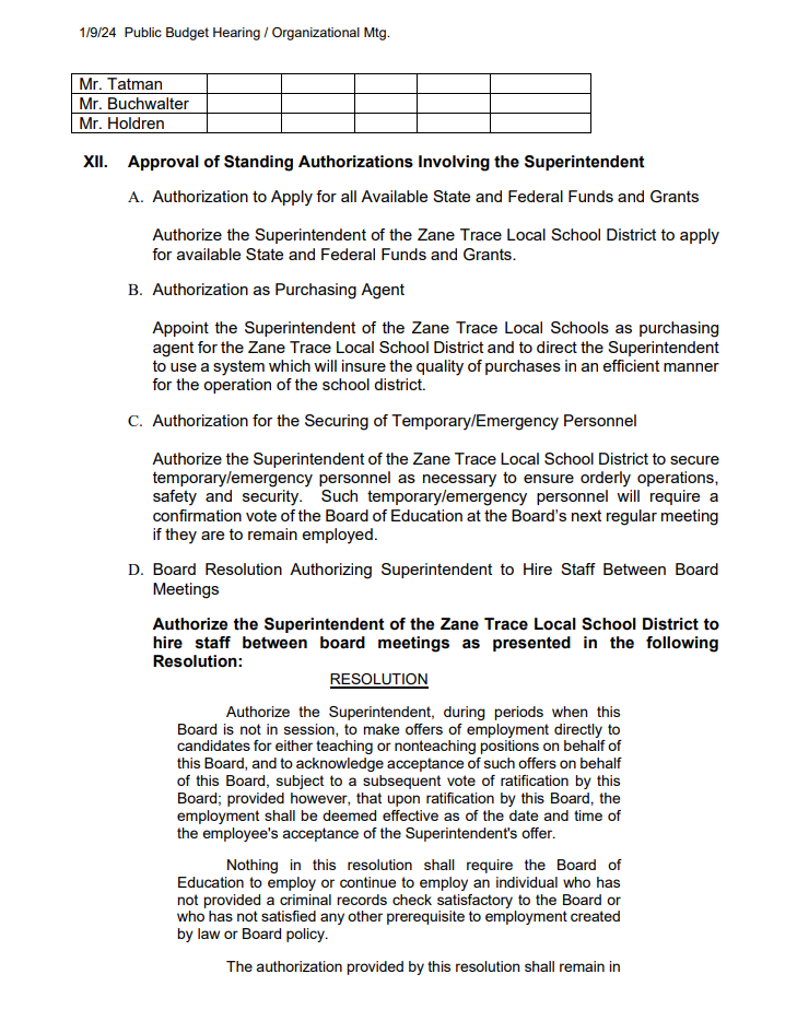 School Board News Zane Trace Local Schools