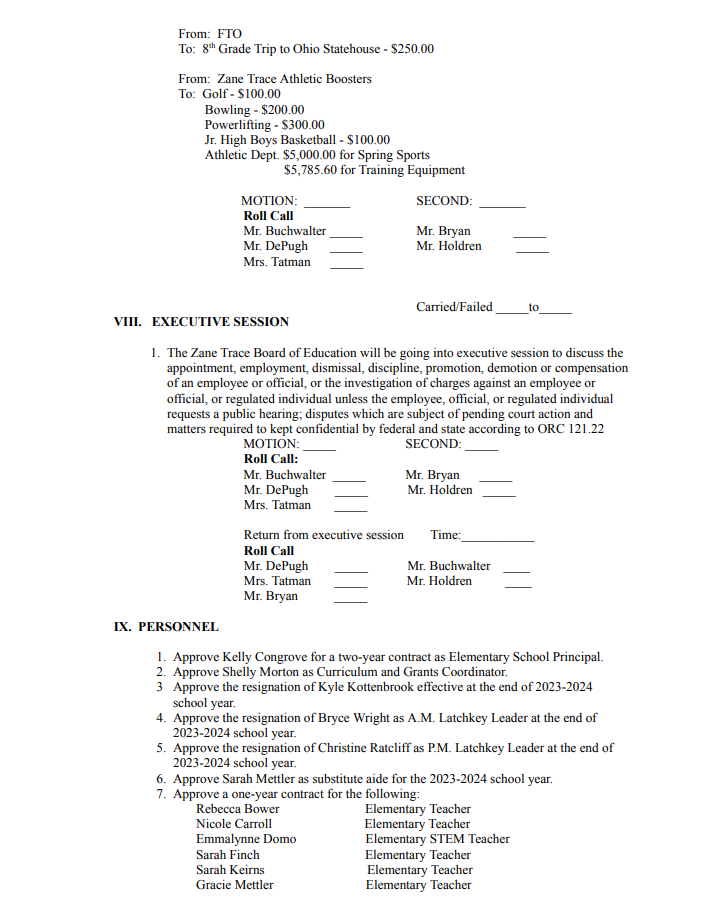 School Board News Zane Trace Local Schools