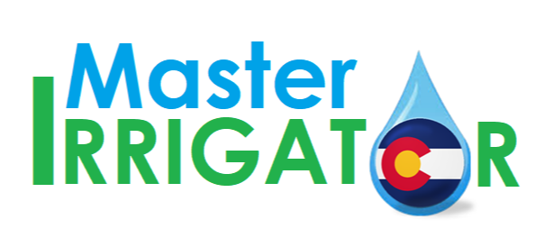 Colorado Master Irrigator Logo with water drop and state of Colorado flag