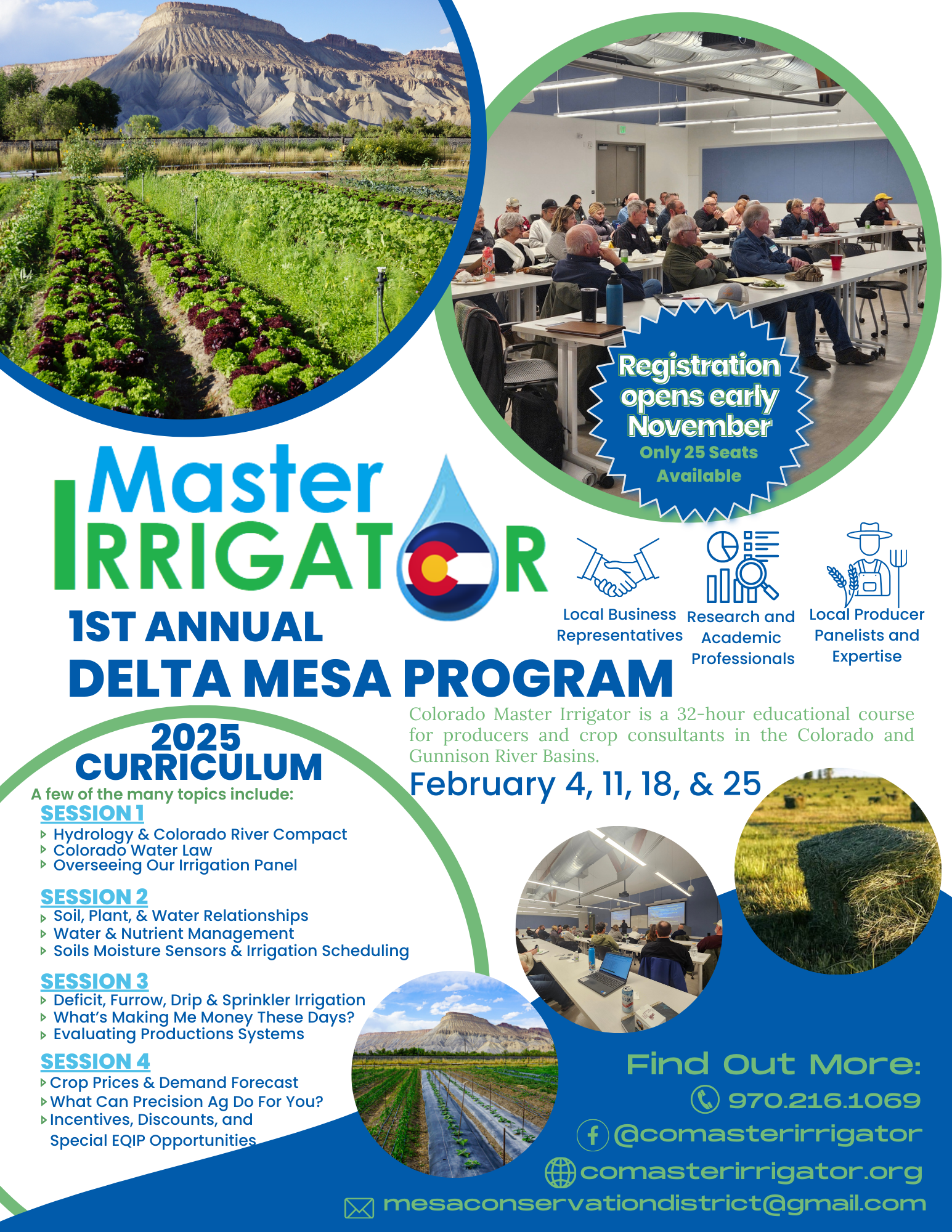 2025 DM program overview with dates and small local pictures of fields and crops