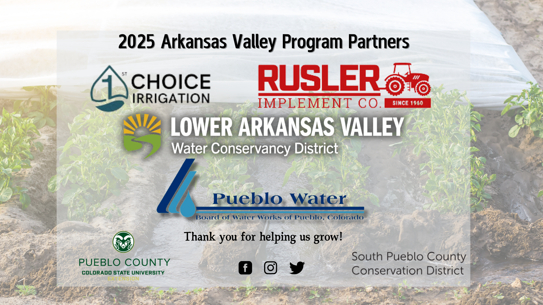 2025 Ark Valley Program partners logo with furrow irrigation picture in the back