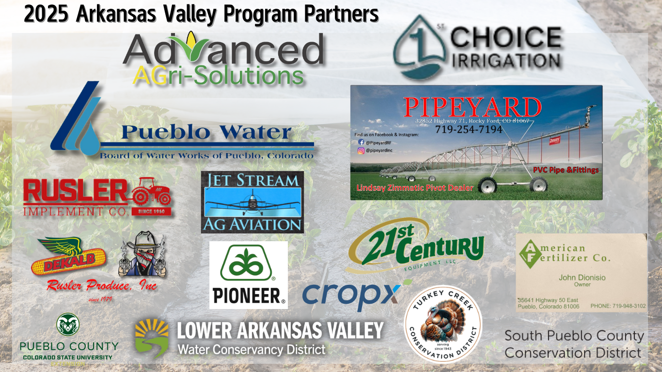 2025 Ark Valley Program partners logo with furrow irrigation picture in the back