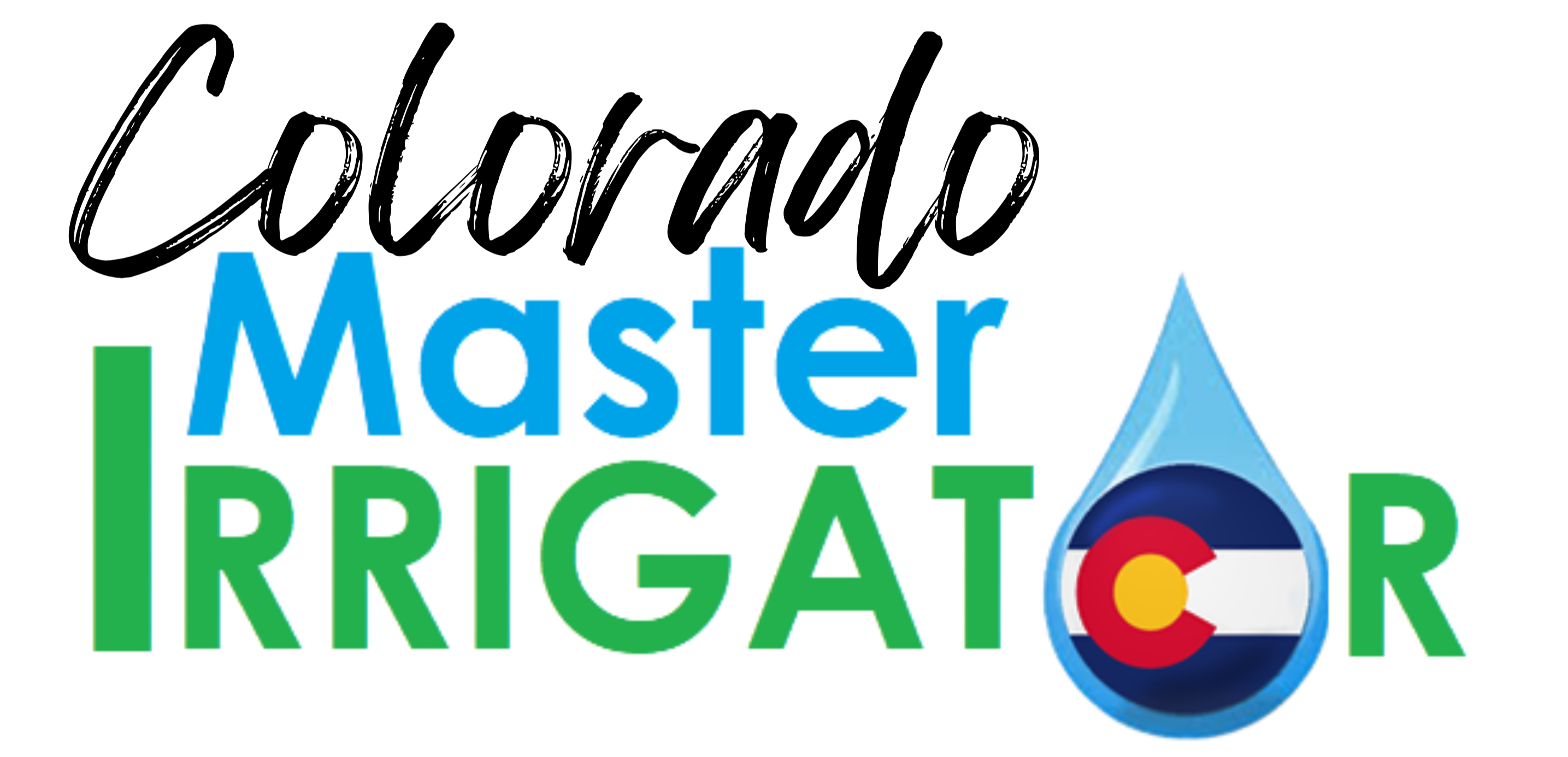 Colorado Master Irrigator Logo with water drop and state of Colorado flag