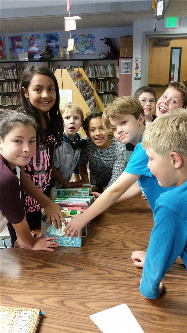 students in library