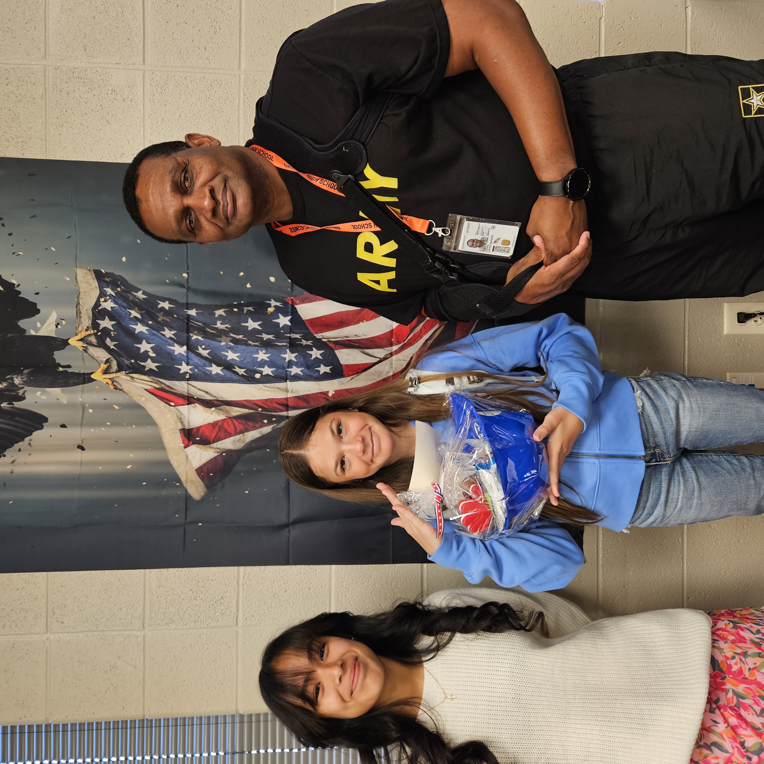 Grissom JROTC Battalion Commander, Danna Cruz welcomes one of our military connected students to Grissom High School.