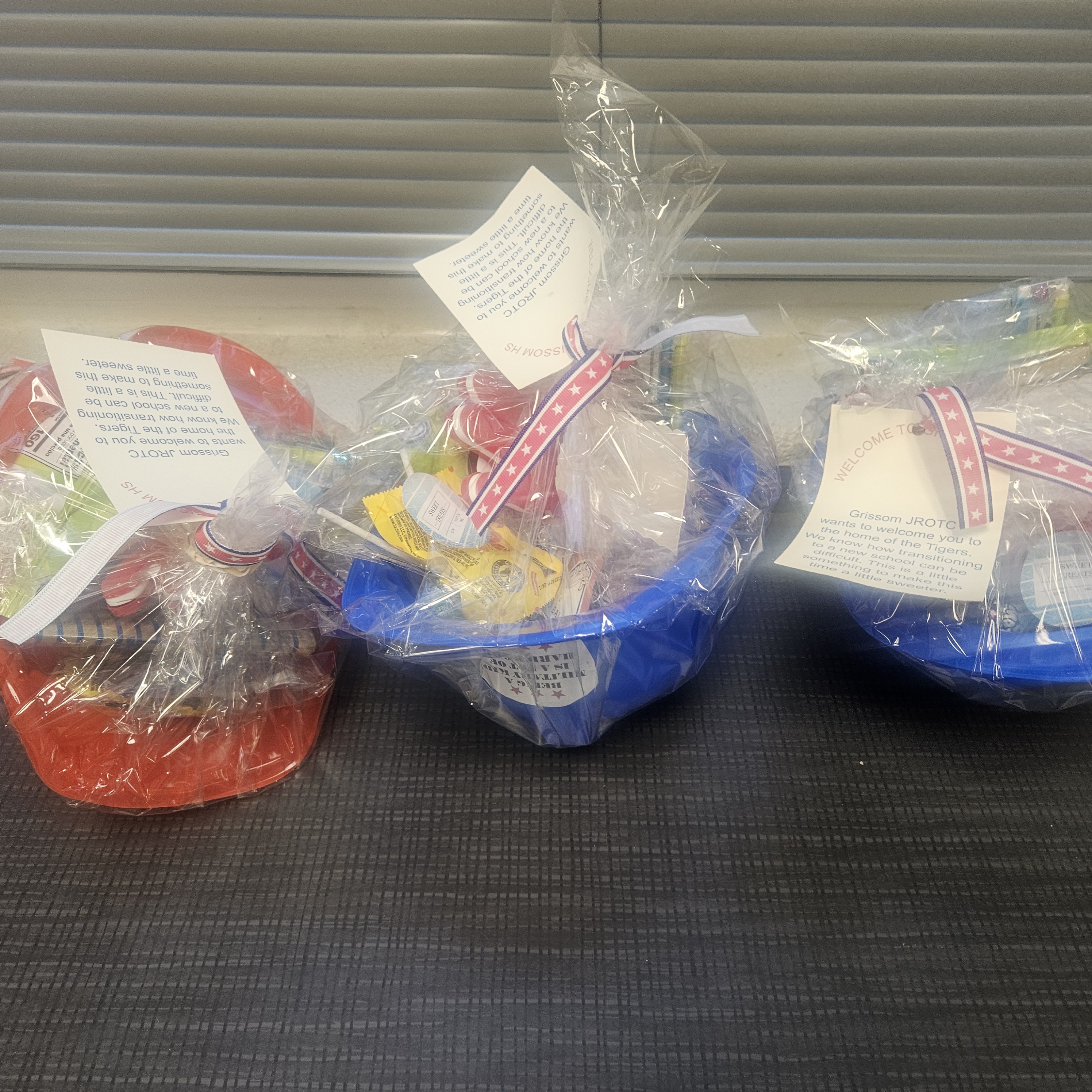 A group of gift baskets for our military connected kids.