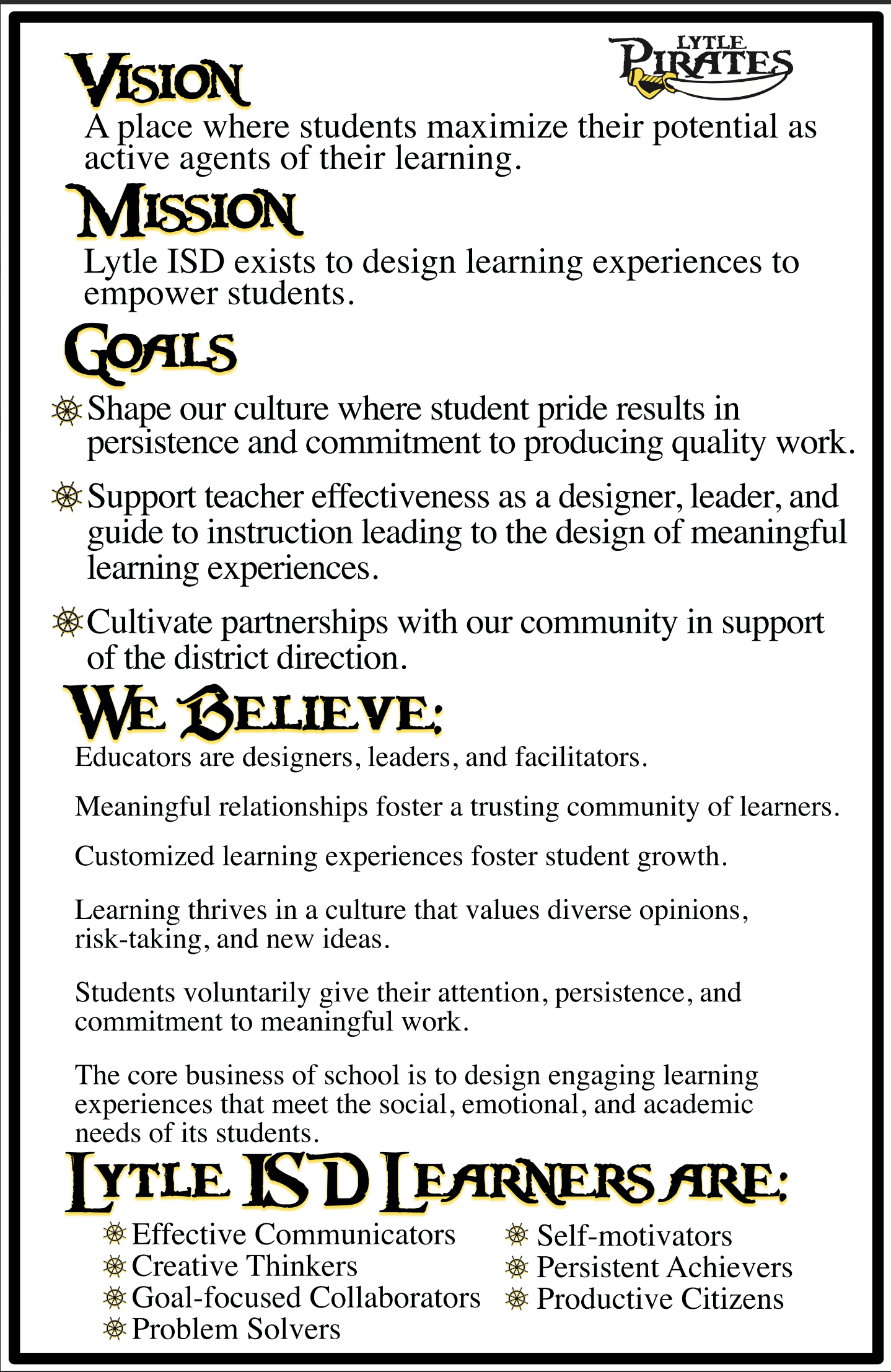 Lytle ISD Vision, Mission, Goals