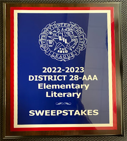 2022-2023 District 28-AAA Elementary Literary Sweepstakes Plaque