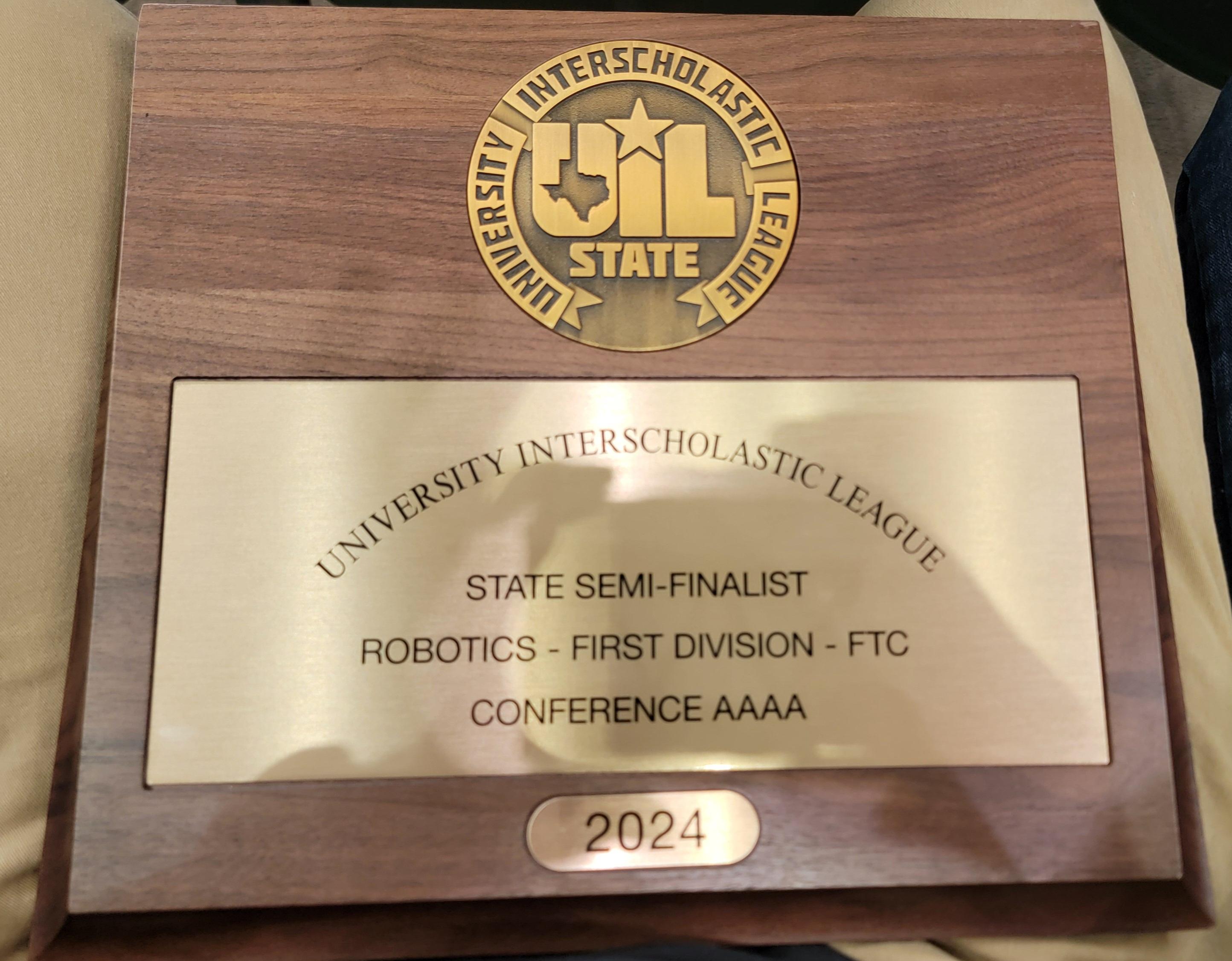 Robotics HS state plaque
