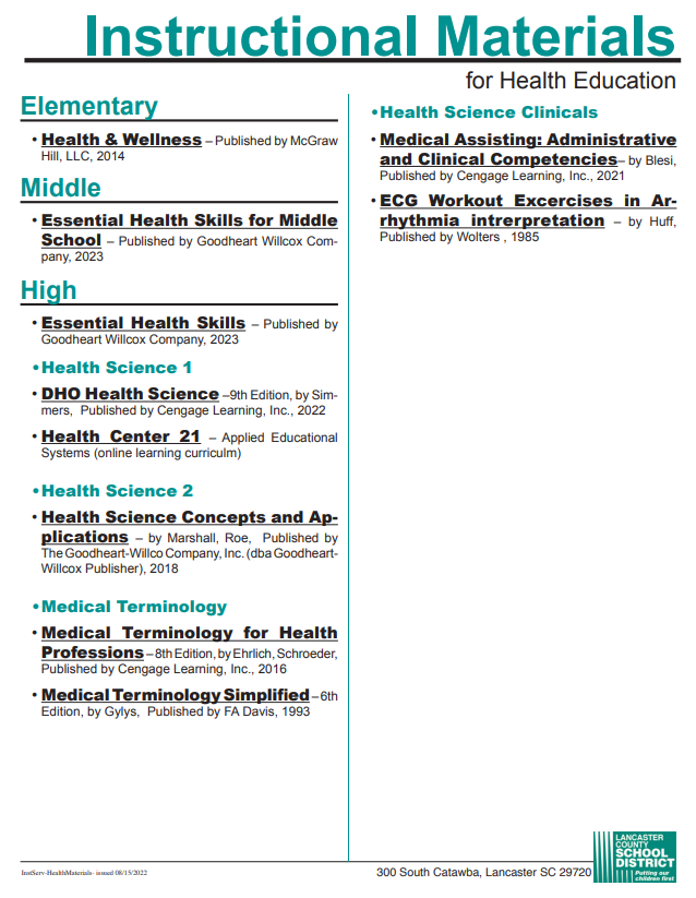 Instructional Materials for Health Education