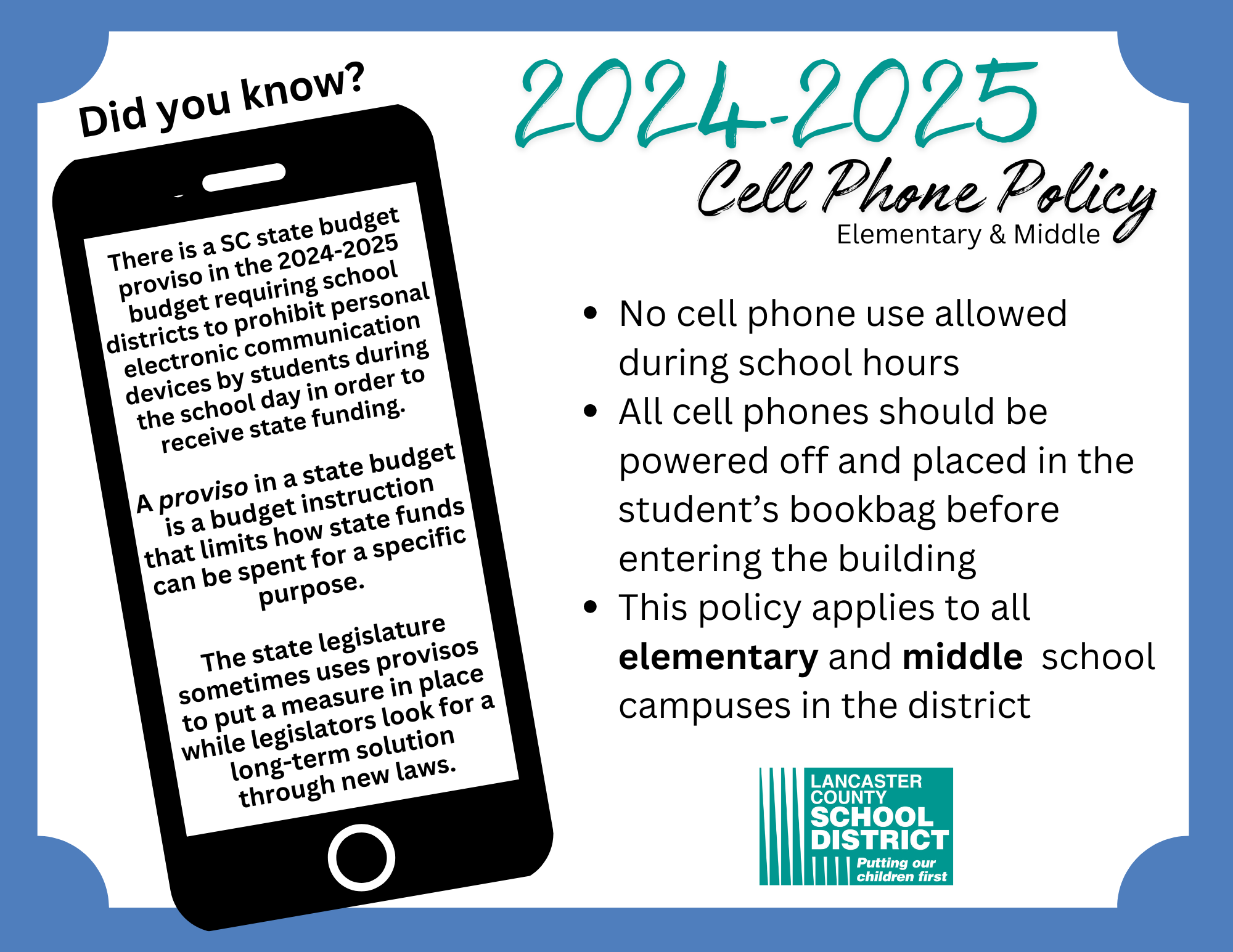 Elementary/Middle Cell Phone Policy