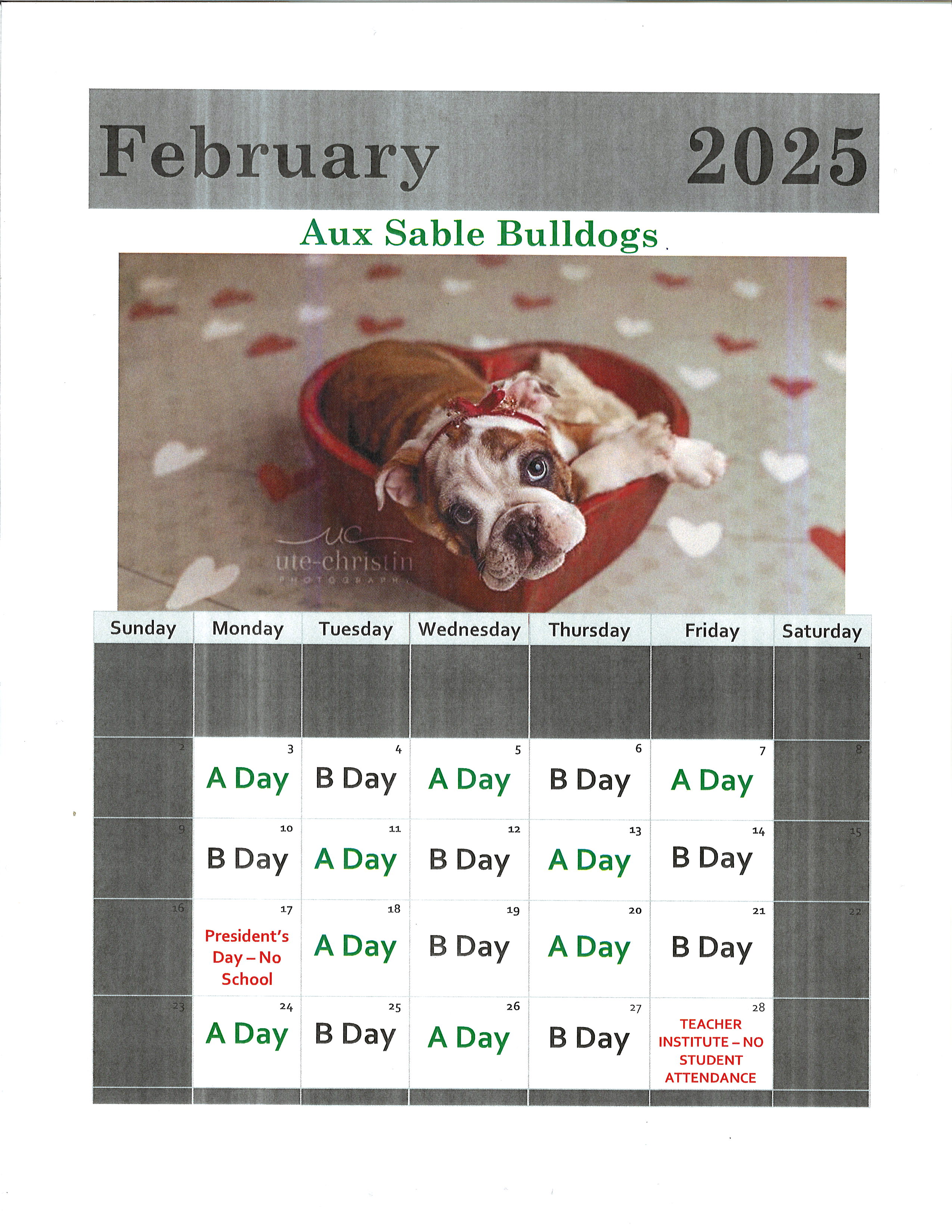 February A/B Calendar