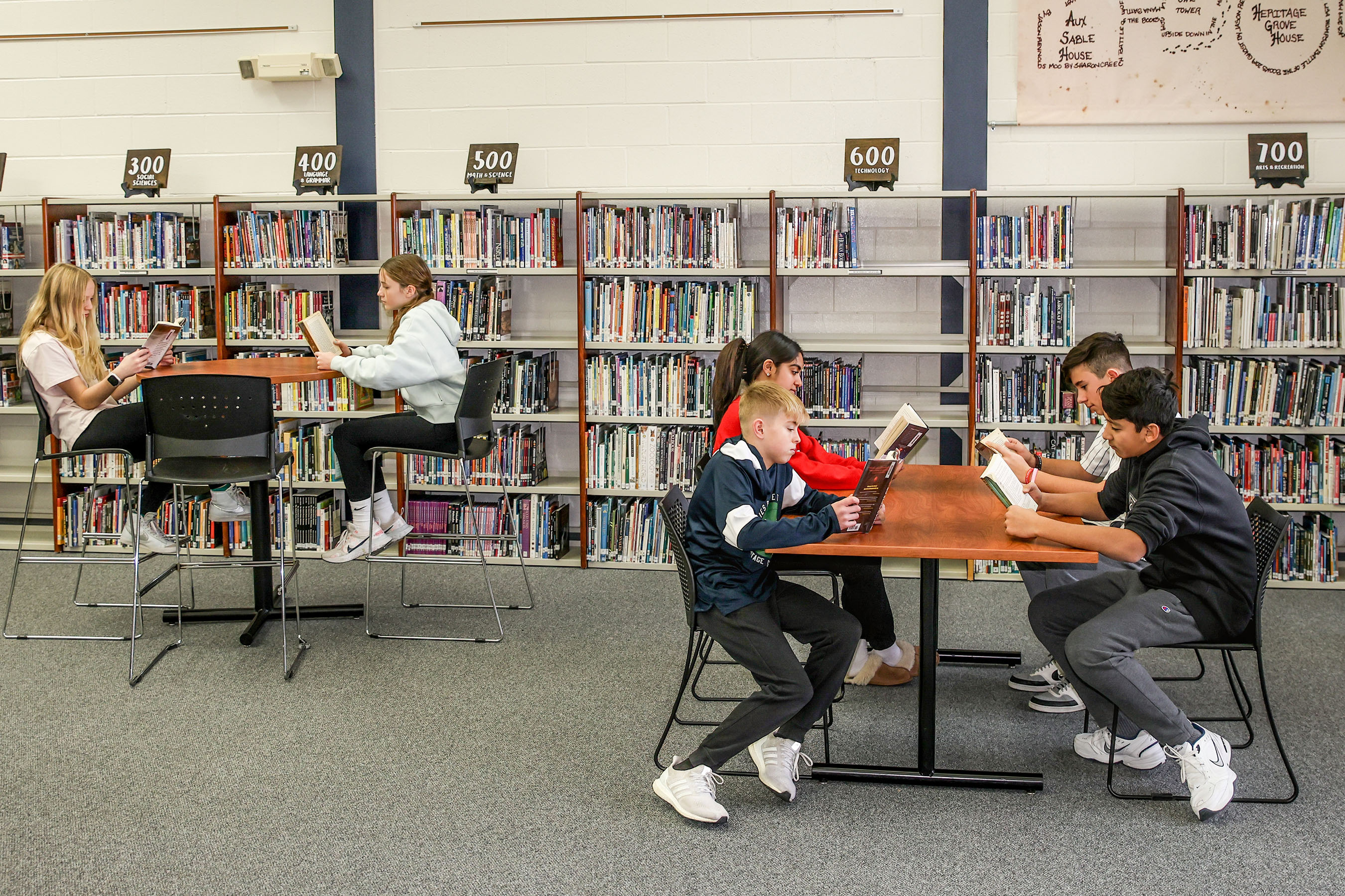 Students reading in library