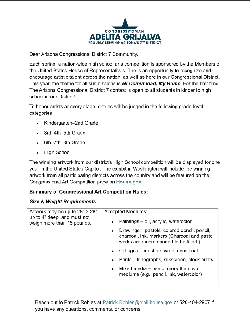 Representative Adelita Grijalva's Art Contest