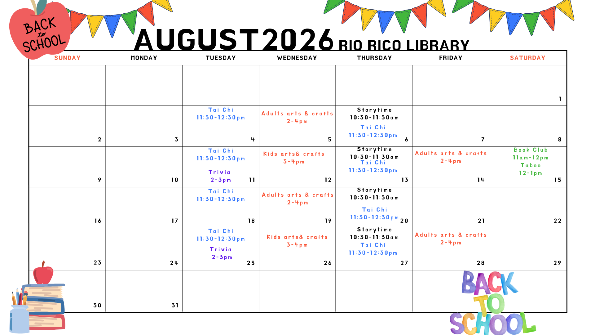 RR LIBRARY AUGUST 2026 ACTIVITIES