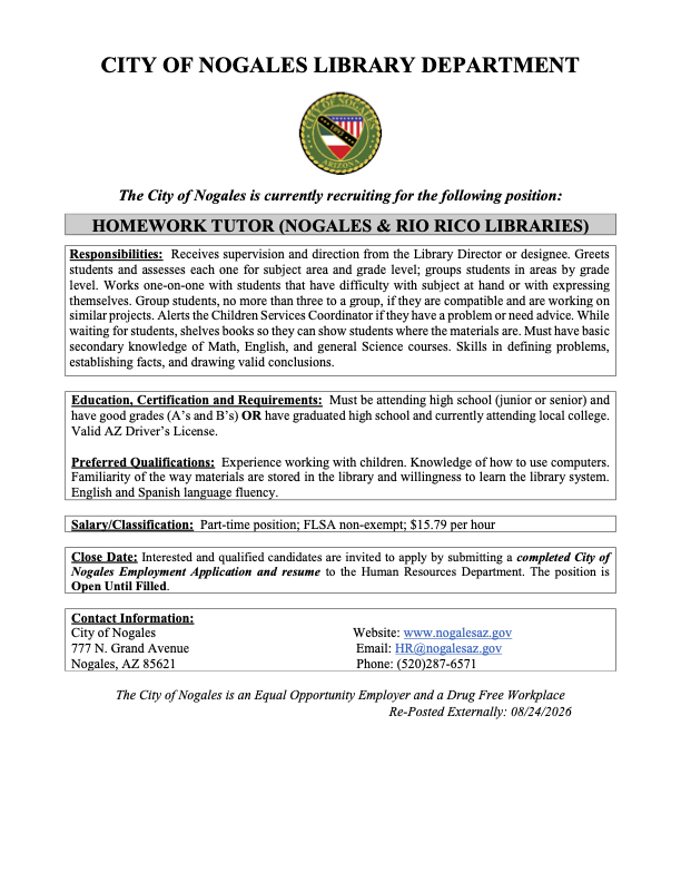 LIBRARY TUTOR POSITION