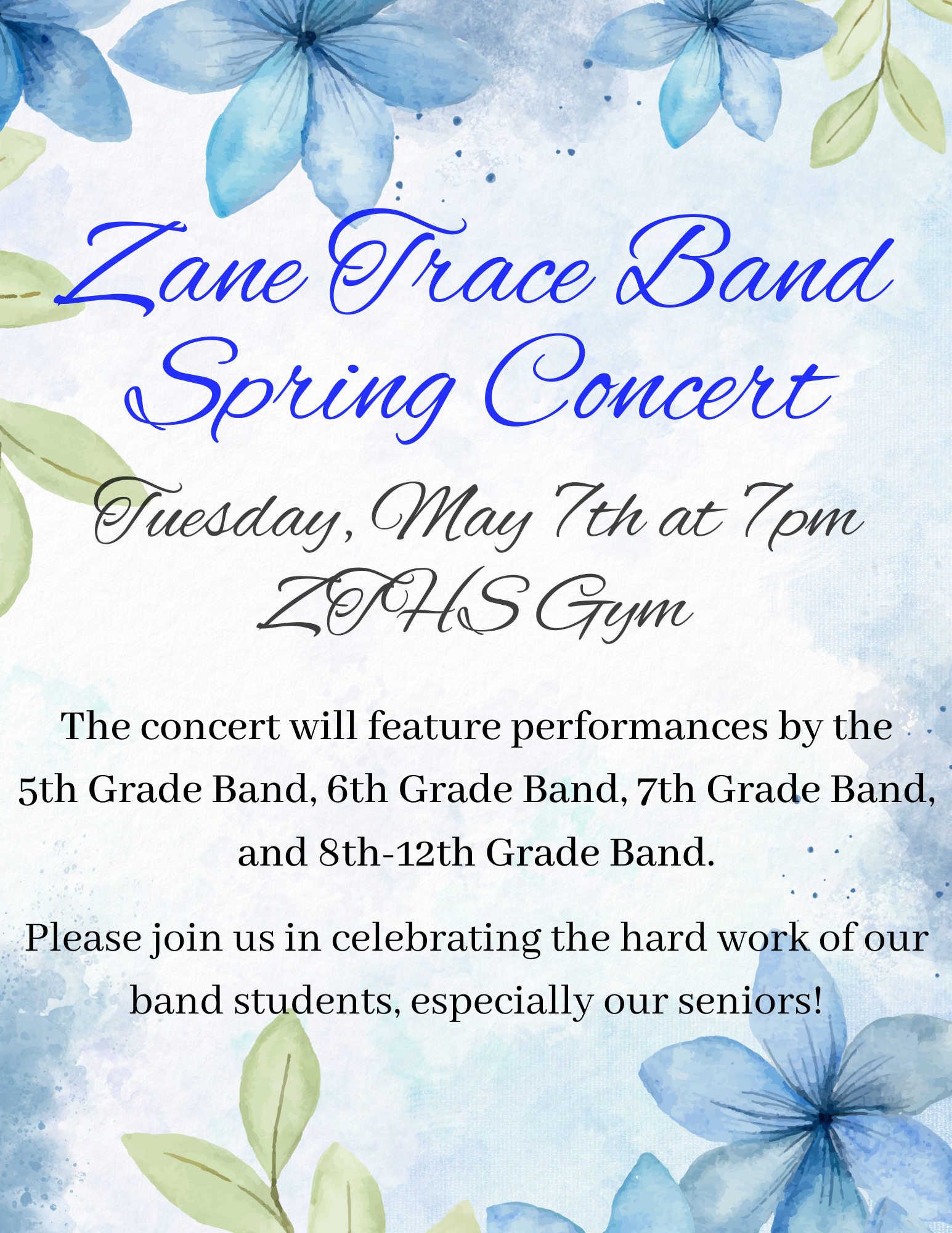 5th-12th Grade Band Spring Concert Flyer