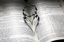 Thorned crown inside of an open book