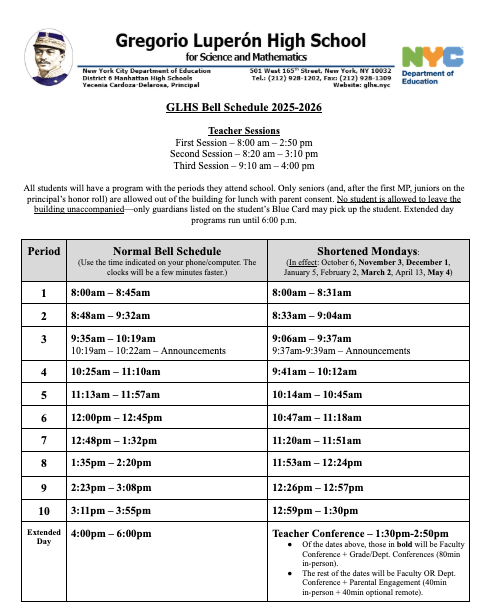 2025-2026 Bell Schedule