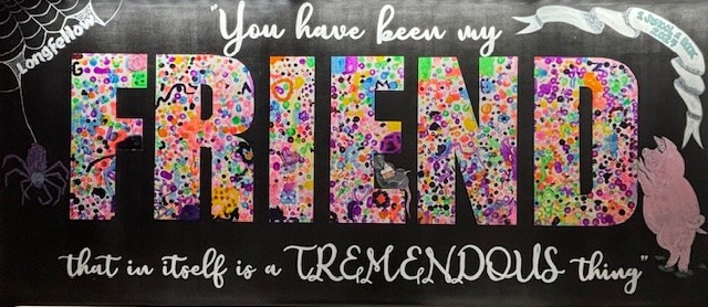 "friend" mural on wall