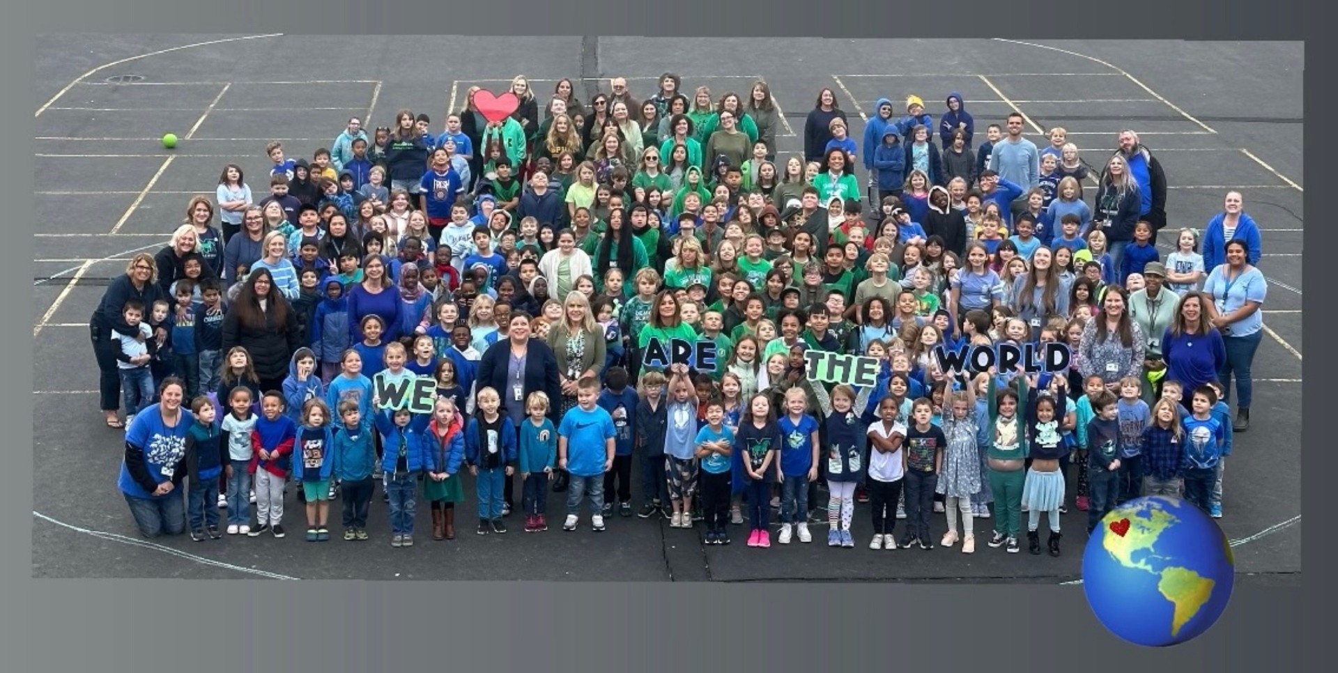 School wide photo with students and staff