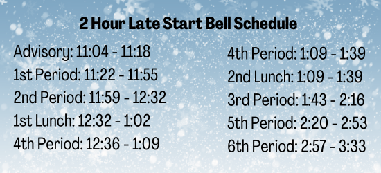 2 hour late start bell schedule