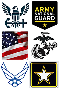 collage image with logos of eagles and flags