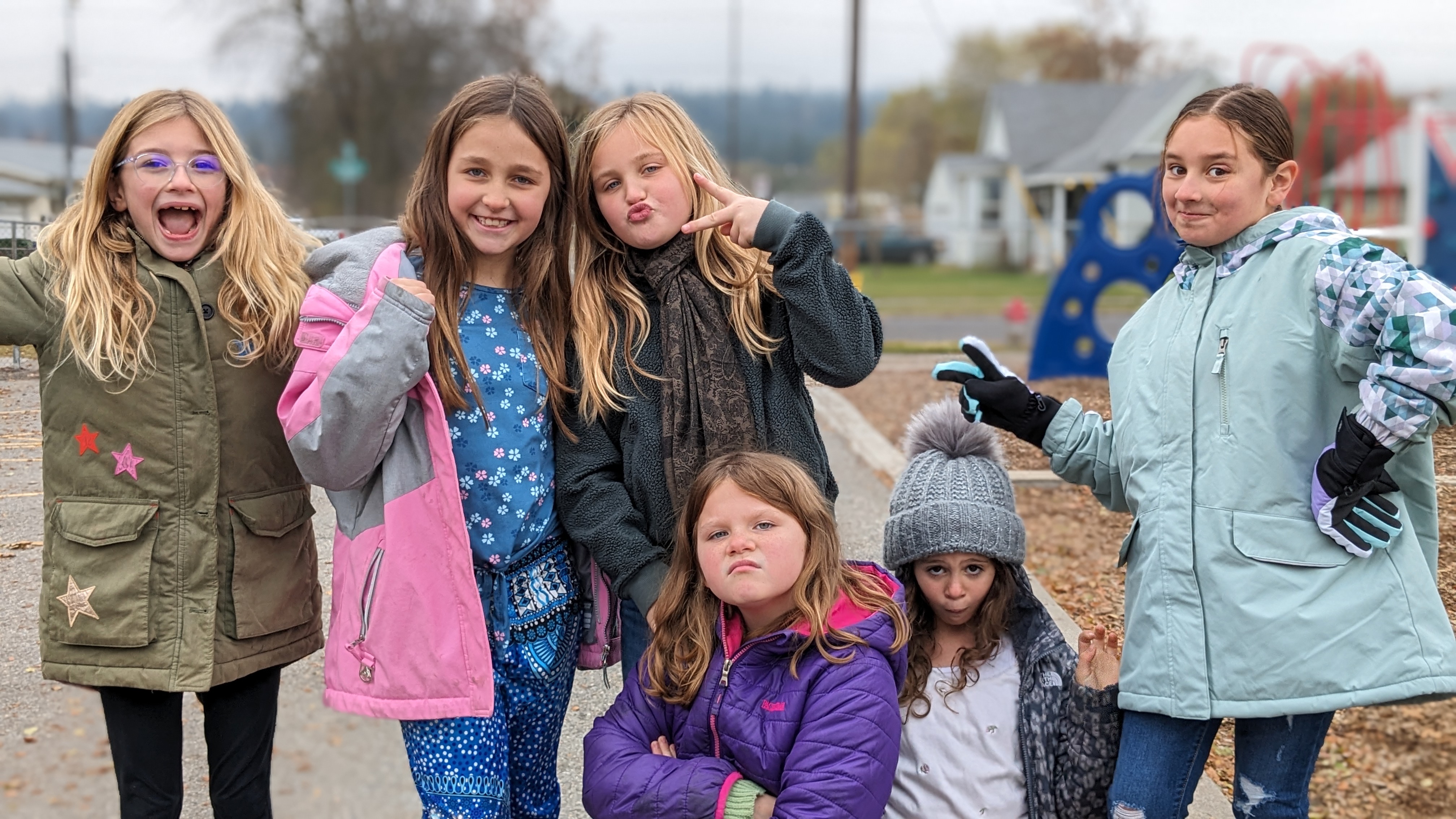 students posing at recess