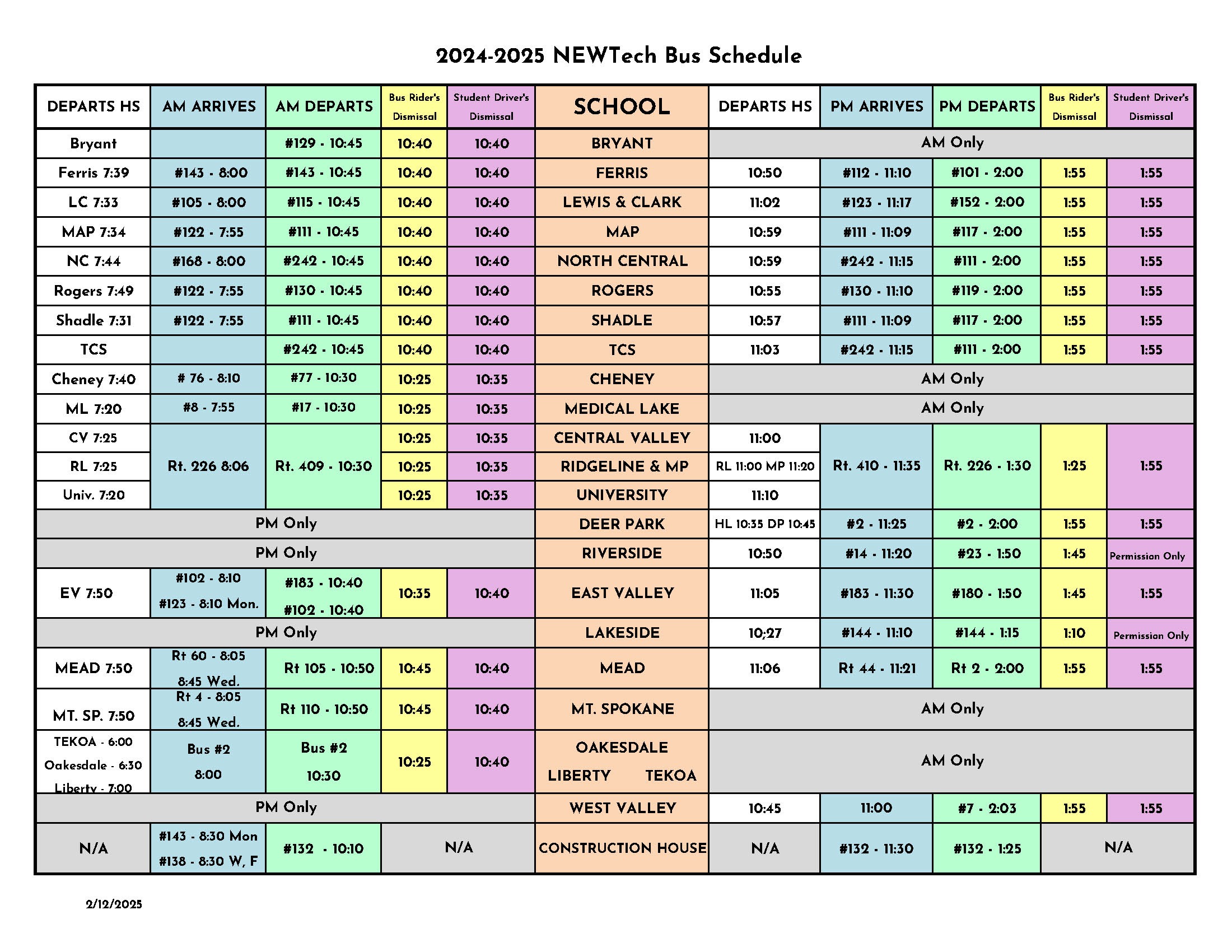 bus schedule