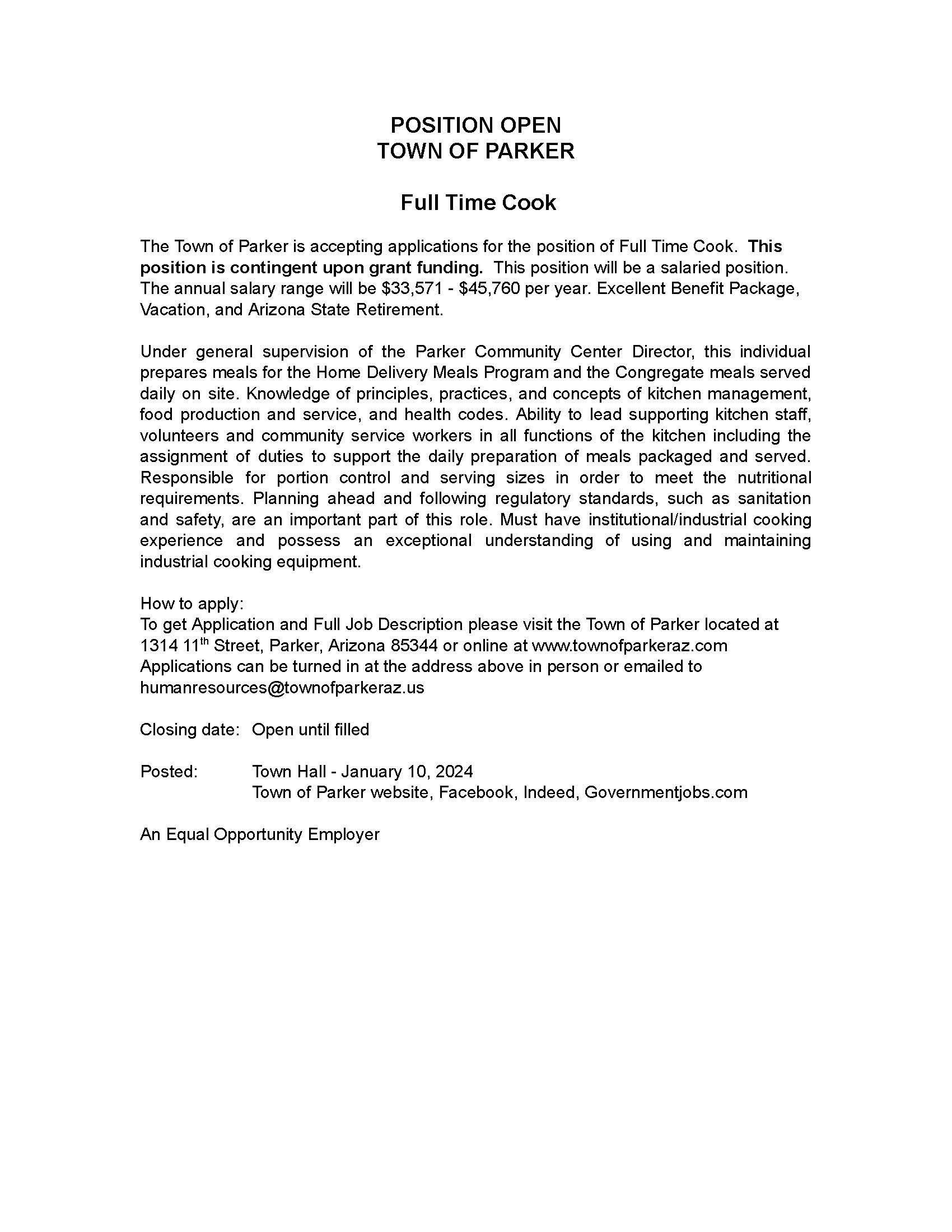 Employment Town of Parker