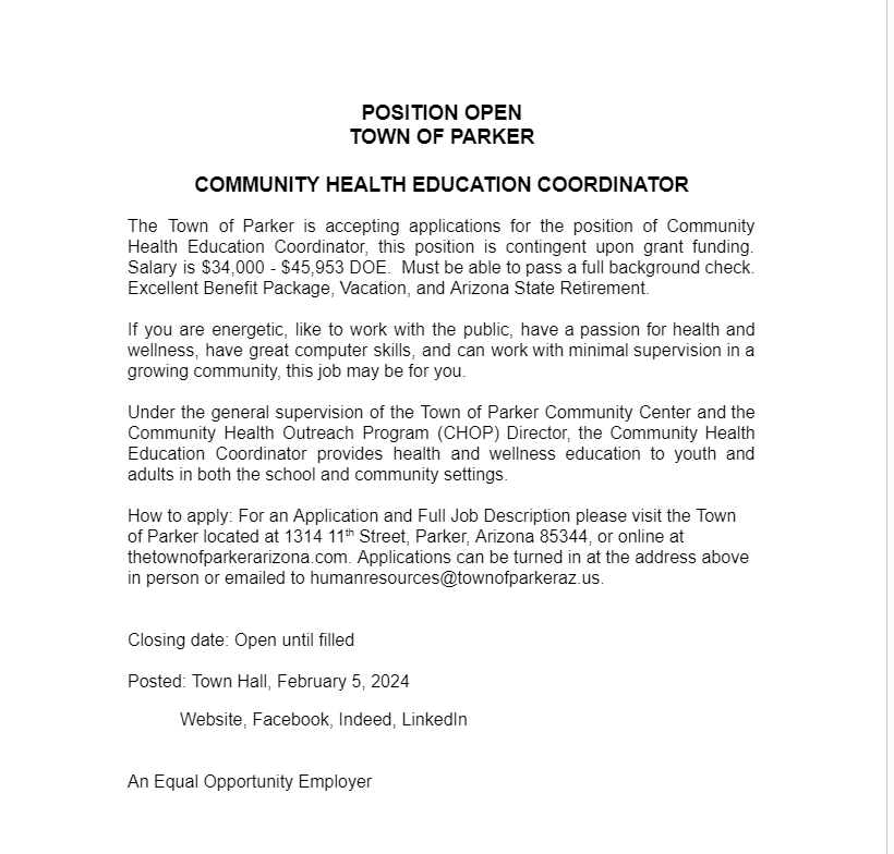 PCC Community Health Coordinator 