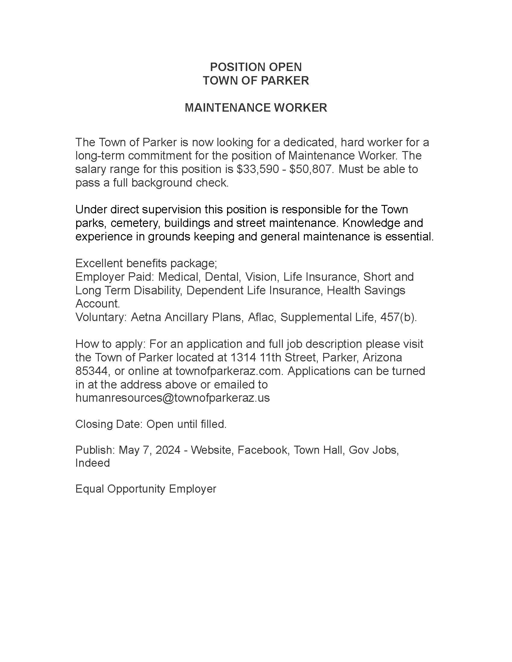 Maintenance Worker Job Ad 