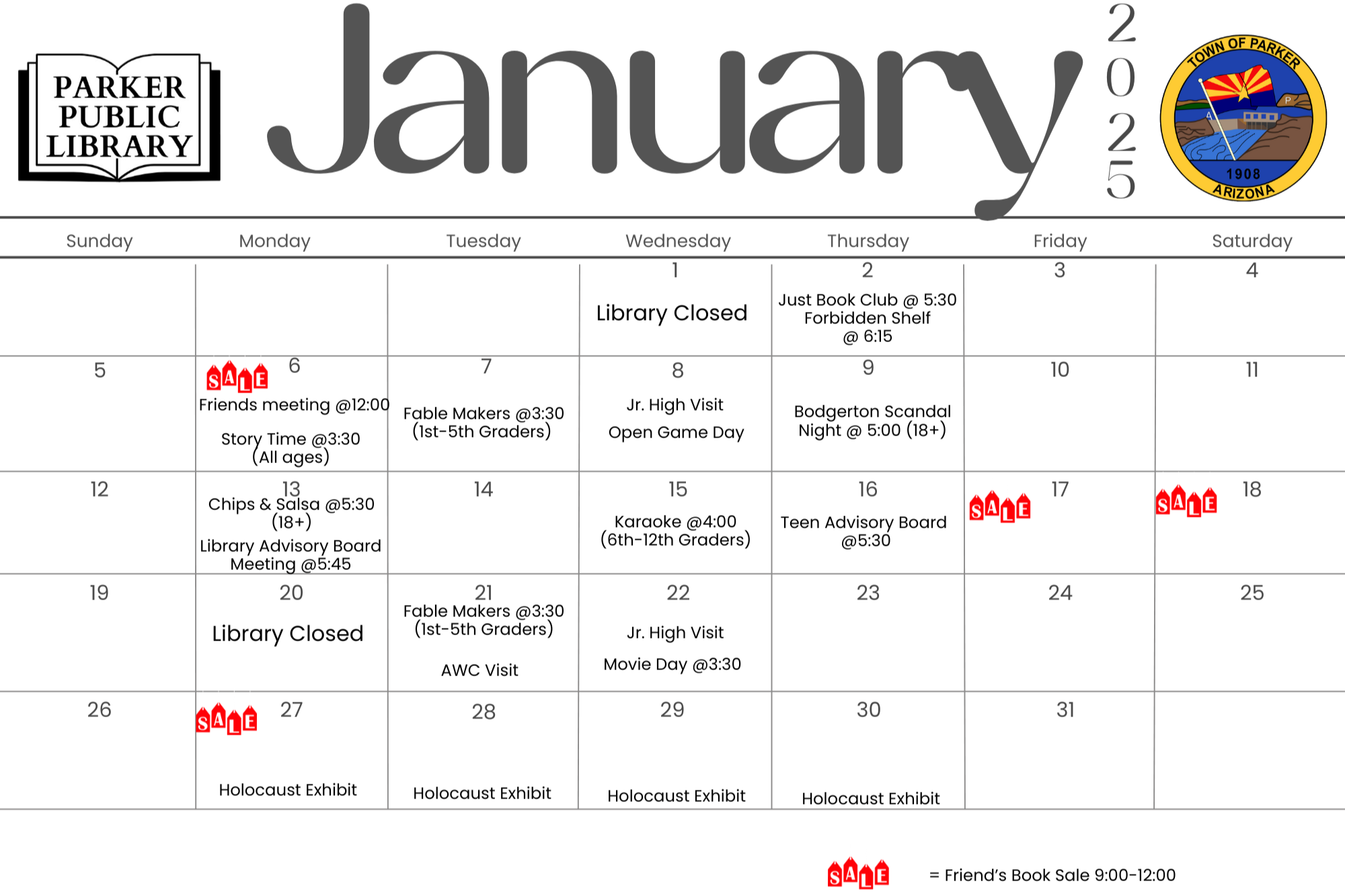 January Calendar of events