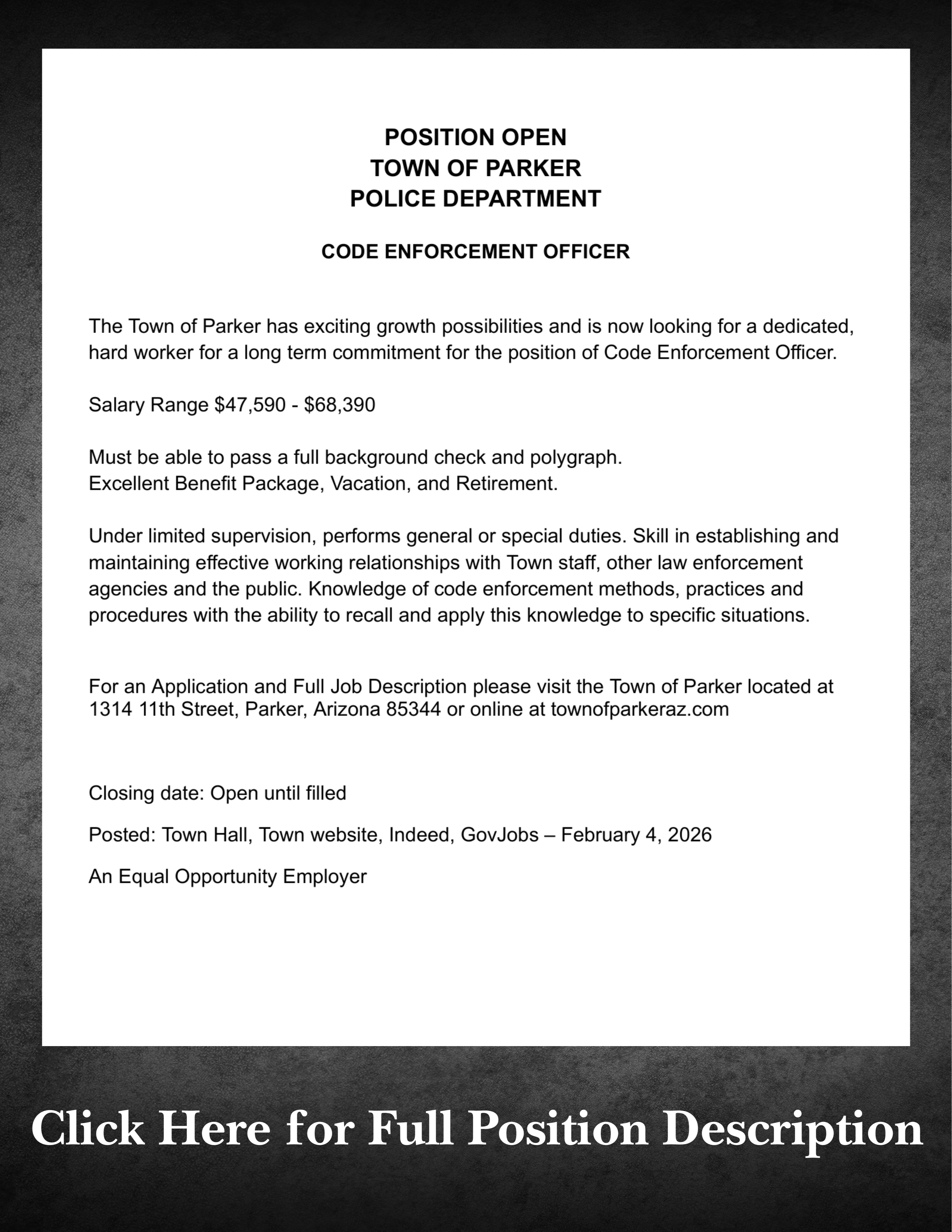 Code Enforcement Officer Job Posting