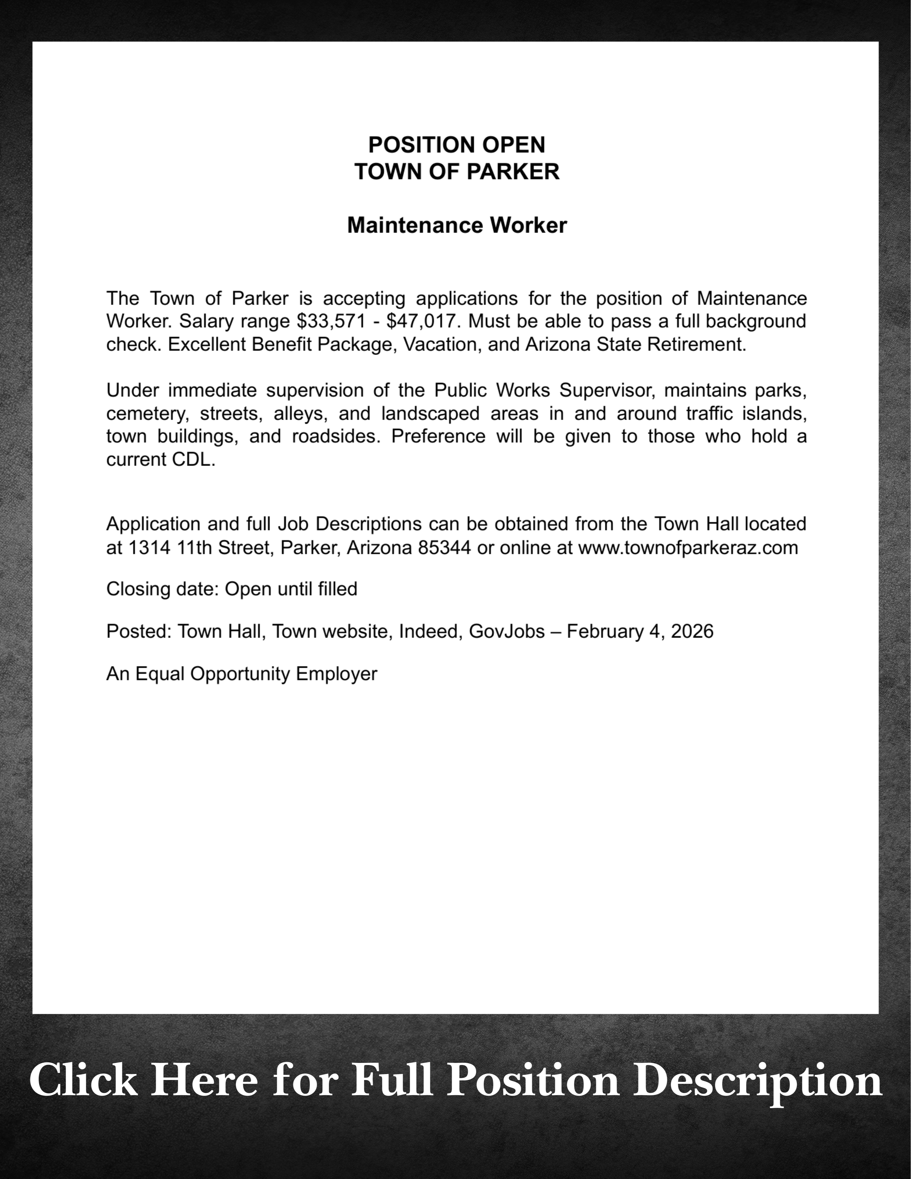 Maintenance Worker Job Posting