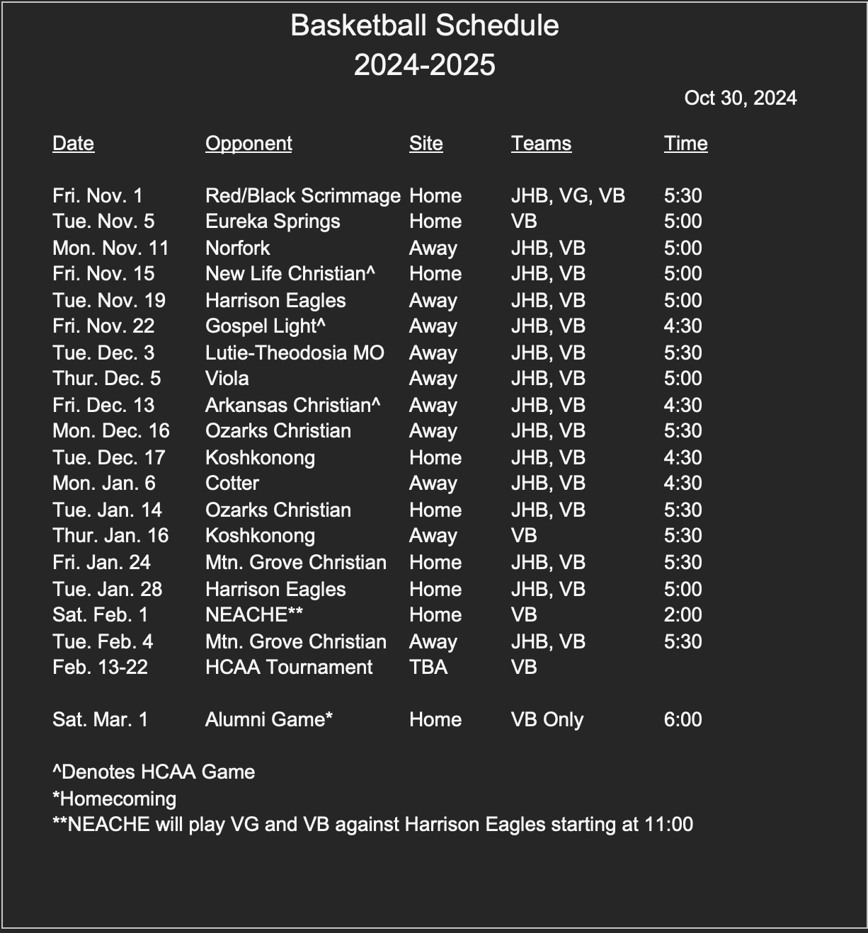 bball schedule