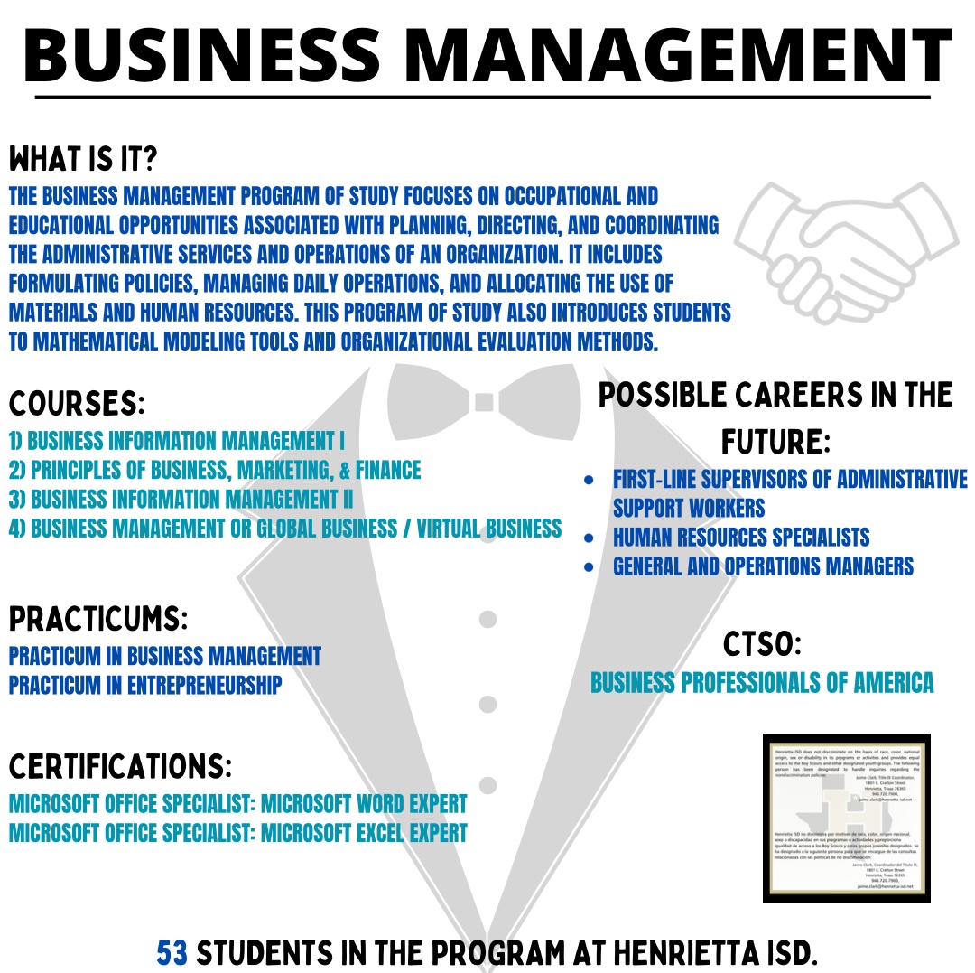 Business Management Program of Study Flier