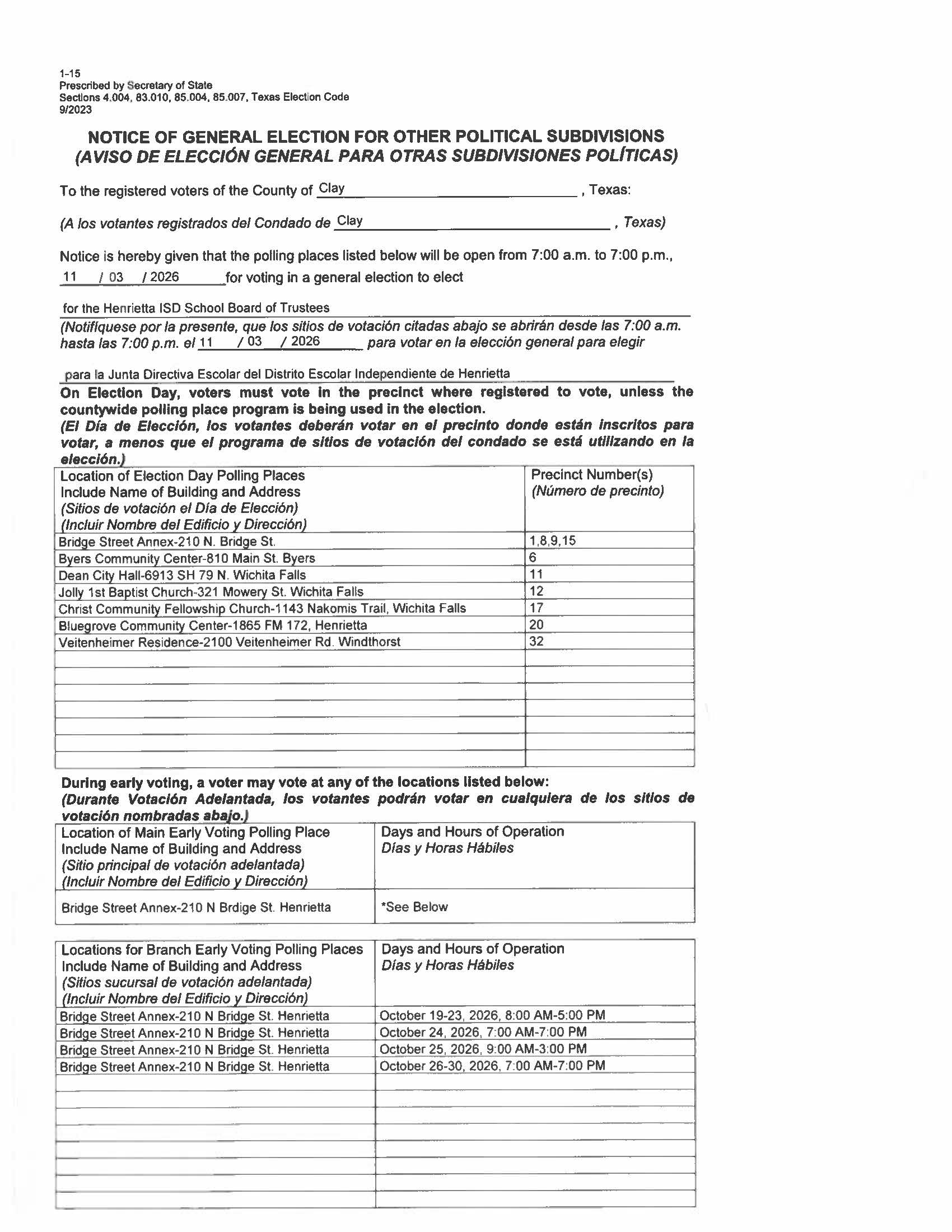 A document with black text on a white page. The top section has a heading in bold black font. Below, there are tables with several columns and rows of text.