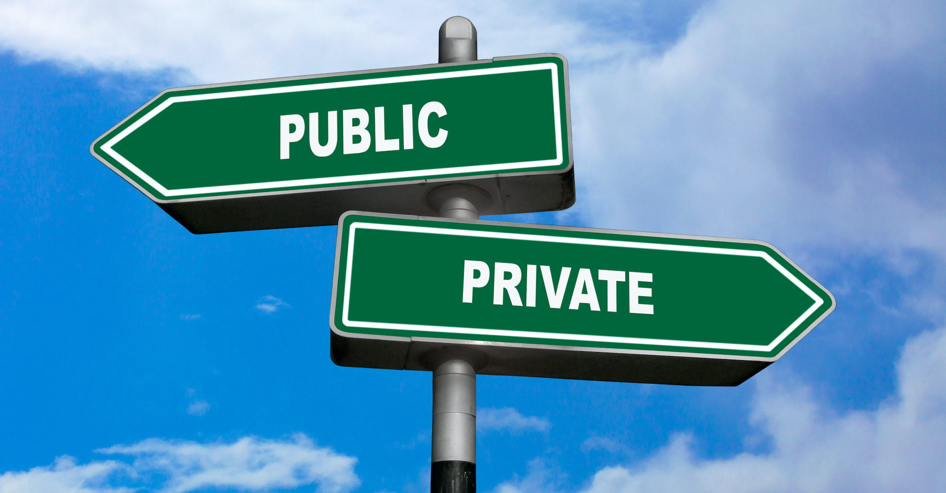 A sign stating Public and Private