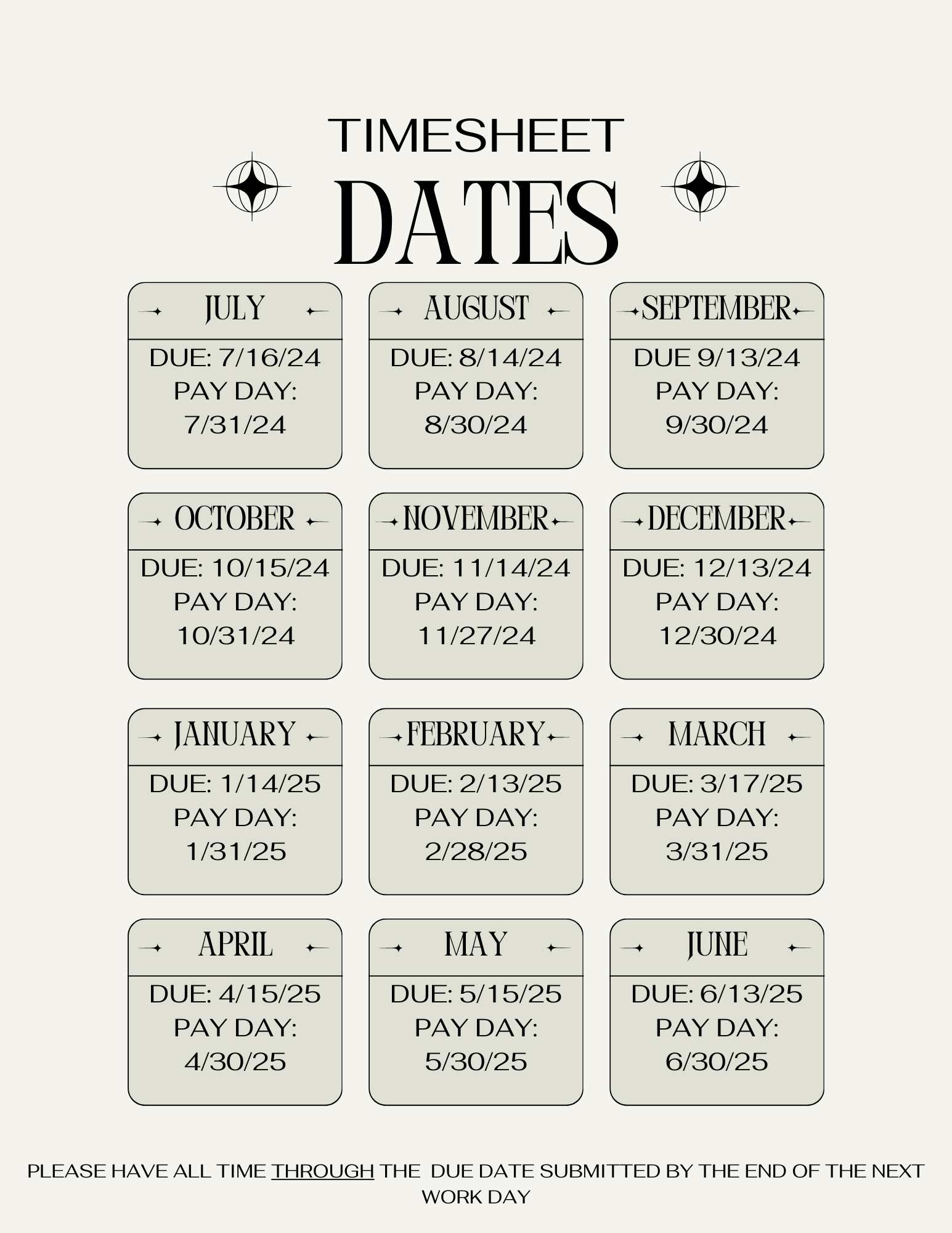 Timesheet Due Dates