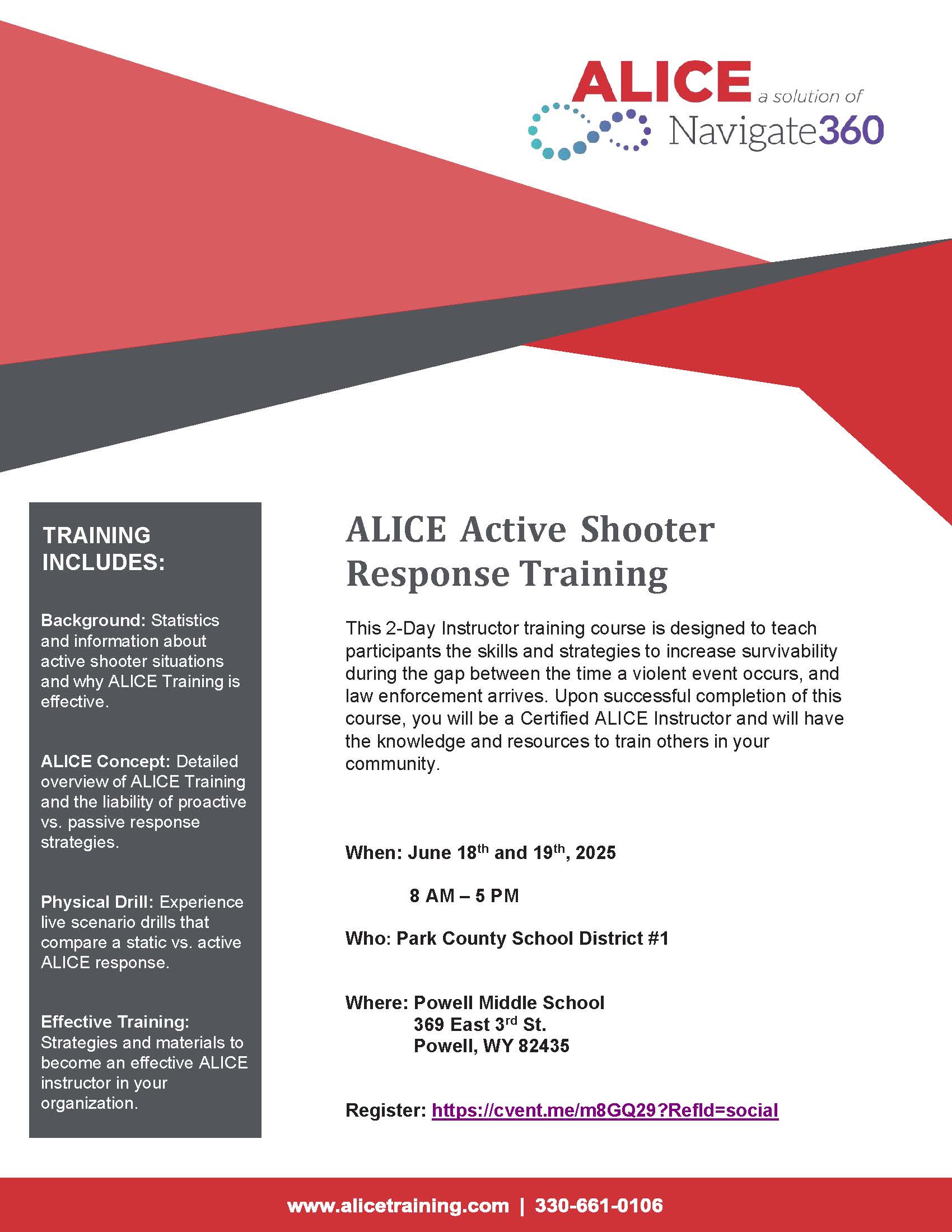 Flyer describing A.L.I.C.E Instructor Training