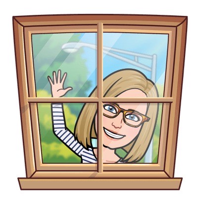 Cartoon teacher waving outside of window