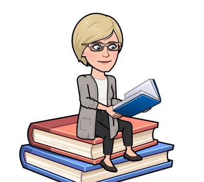 Cartooon teacher sitting on books