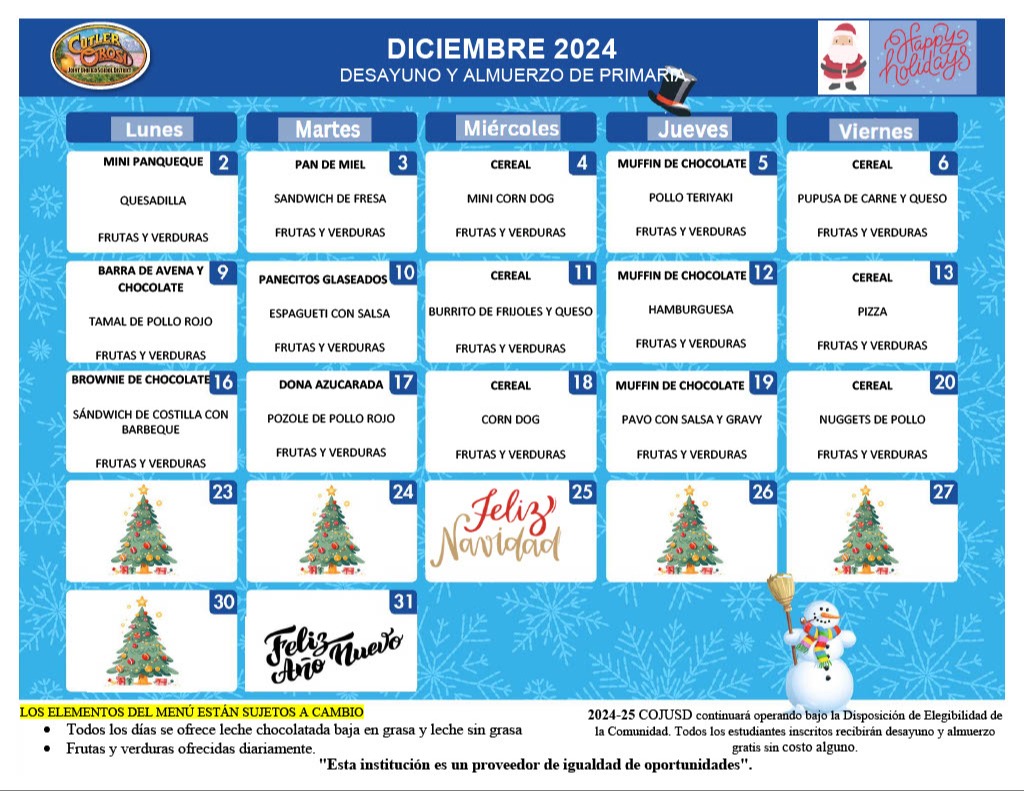 MENU DE DICIEMBRE