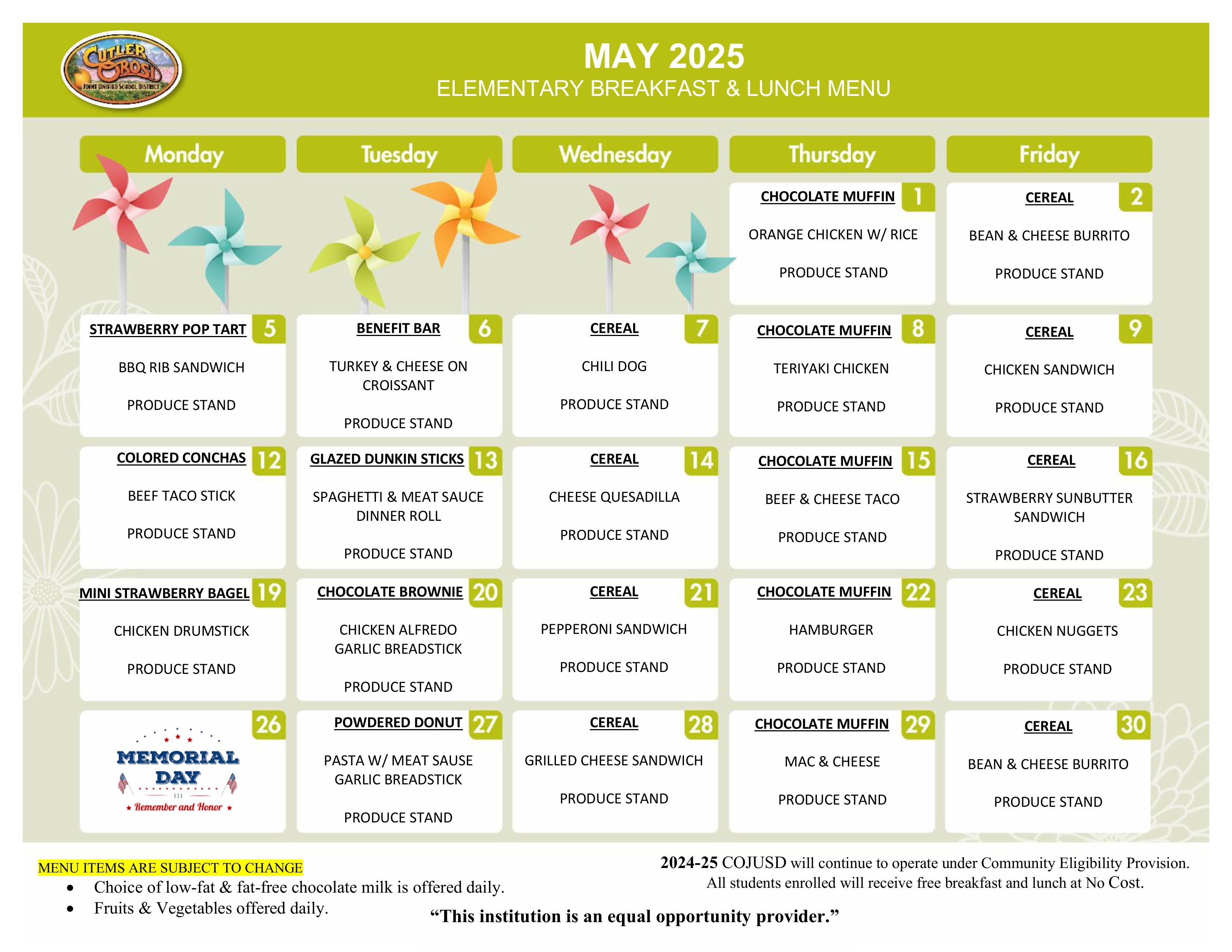 May Breakfast & Lunch Menu