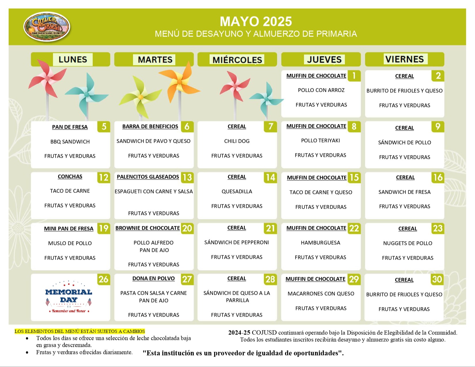 Menu de Mayo