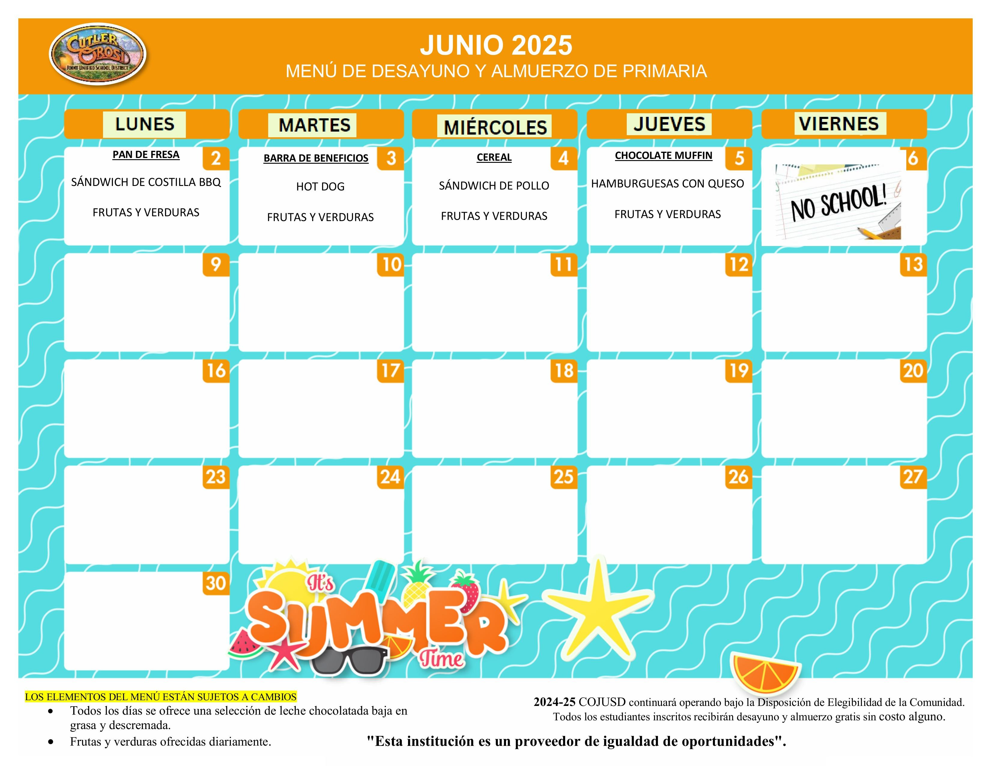 Menu de Junio