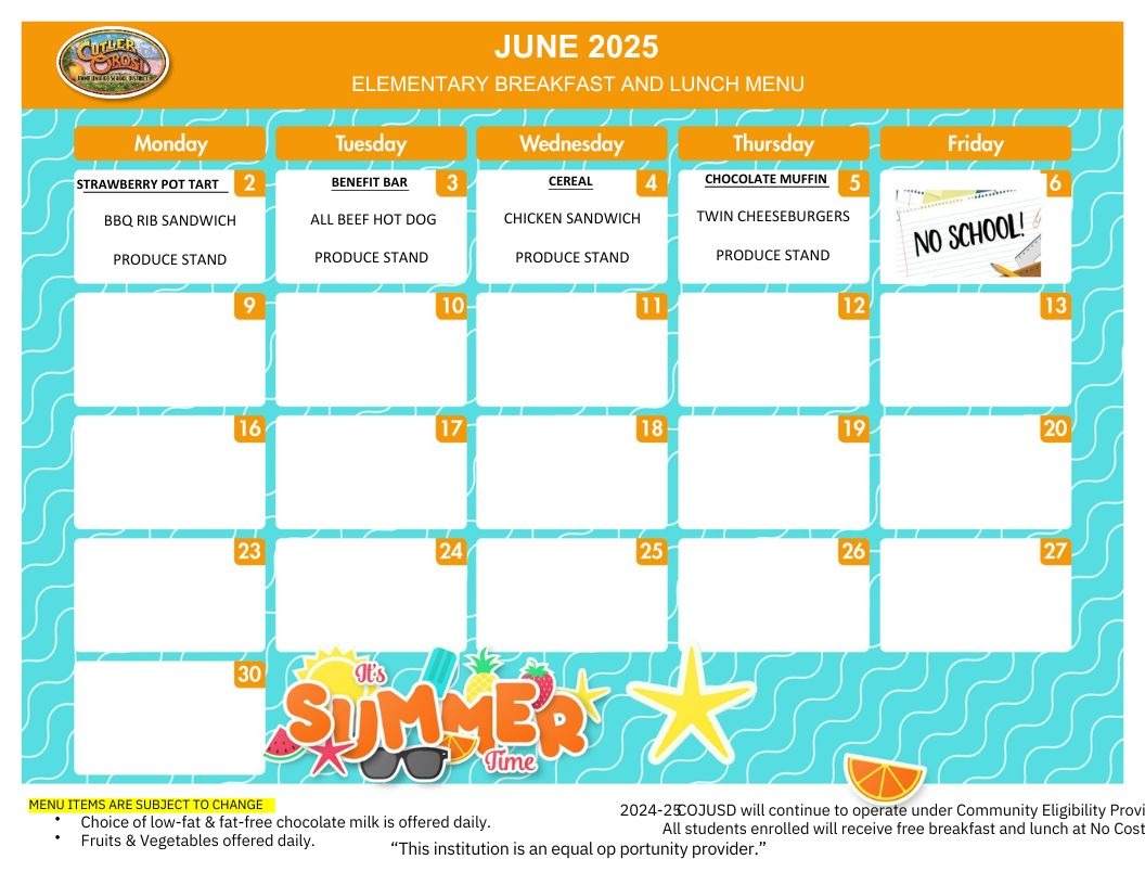 June  Breakfast & Lunch Menu