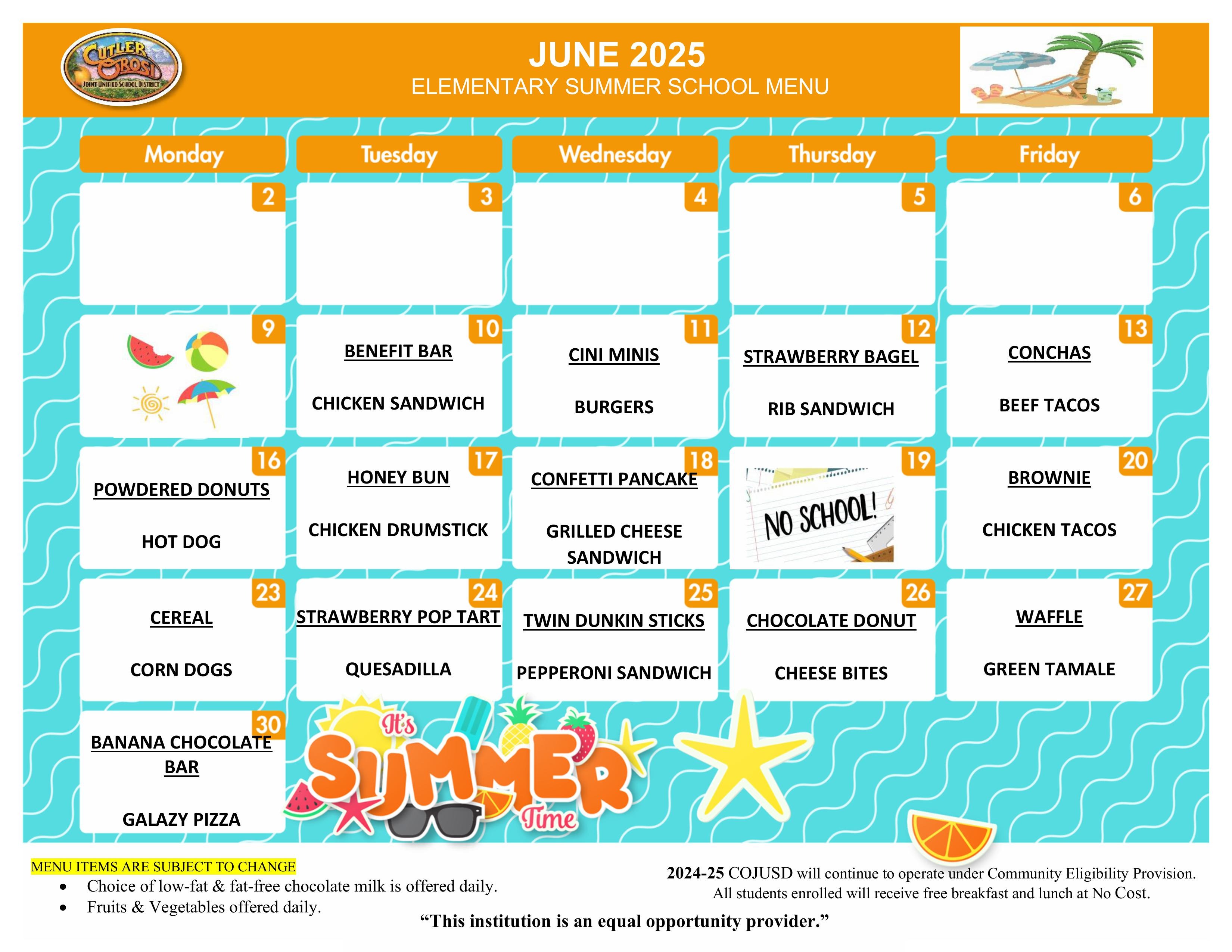 Summer Menu for June