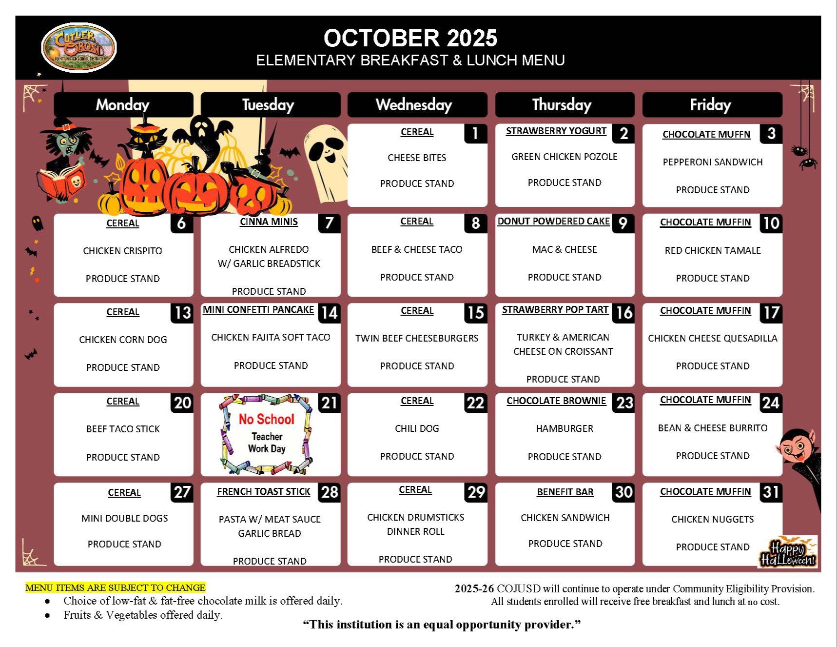 OCT  ELEMENTARY MENU 